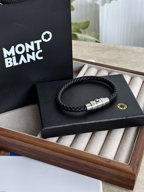 Montblanc Black Leather Woven Bracelet with Stainless Steel Clasp for Men 1 Montblanc Black Leather Woven Bracelet with Stainless Steel Clasp for Men