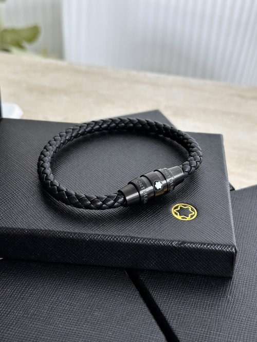 Montblanc Black Leather Braided Bracelet with Stainless Steel Clasp 1 Montblanc Black Leather Braided Bracelet with Stainless Steel Clasp