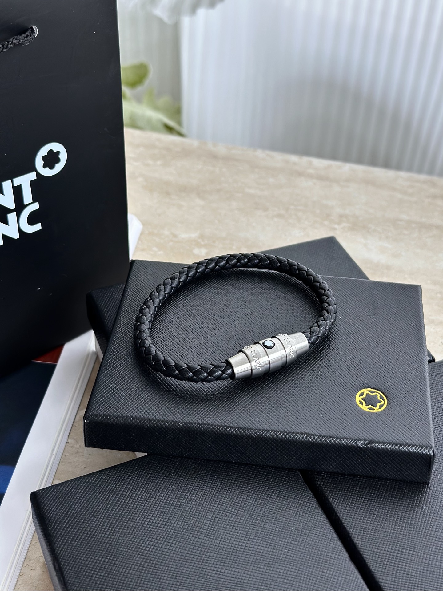 Montblanc Braided Leather Bracelet with Stainless Steel Clasp - Stylish & Elegant