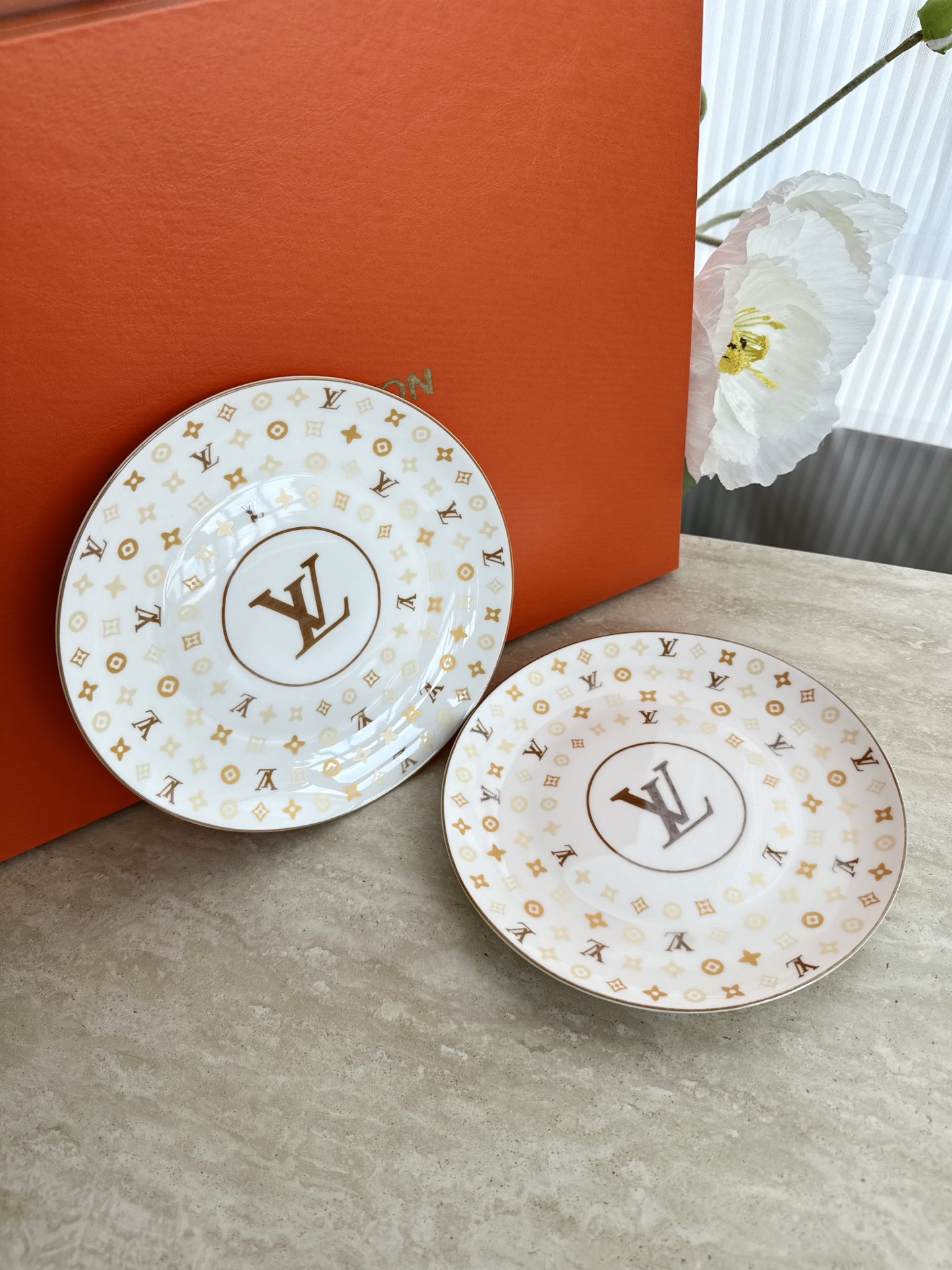 Elegant Louis Vuitton Inspired Bone China Dessert Plates - Set of 2