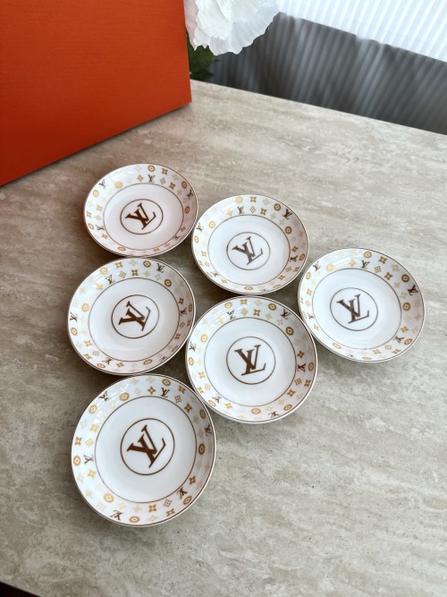 Louis Vuitton Inspired Gold Trim Dipping Sauce Dishes - Set of 6, Elegant Design 1 Louis Vuitton Inspired Gold Trim Dipping Sauce Dishes - Set of 6, Elegant Design