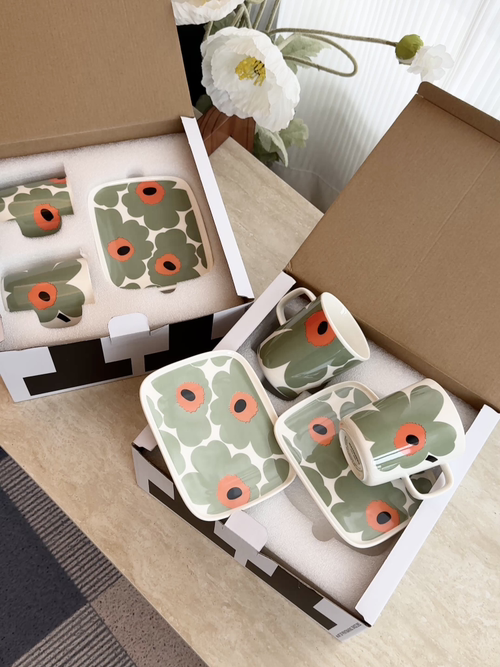 Marimekko Japan Limited Edition 4-Piece Tableware Set, High-End Mug Teacup