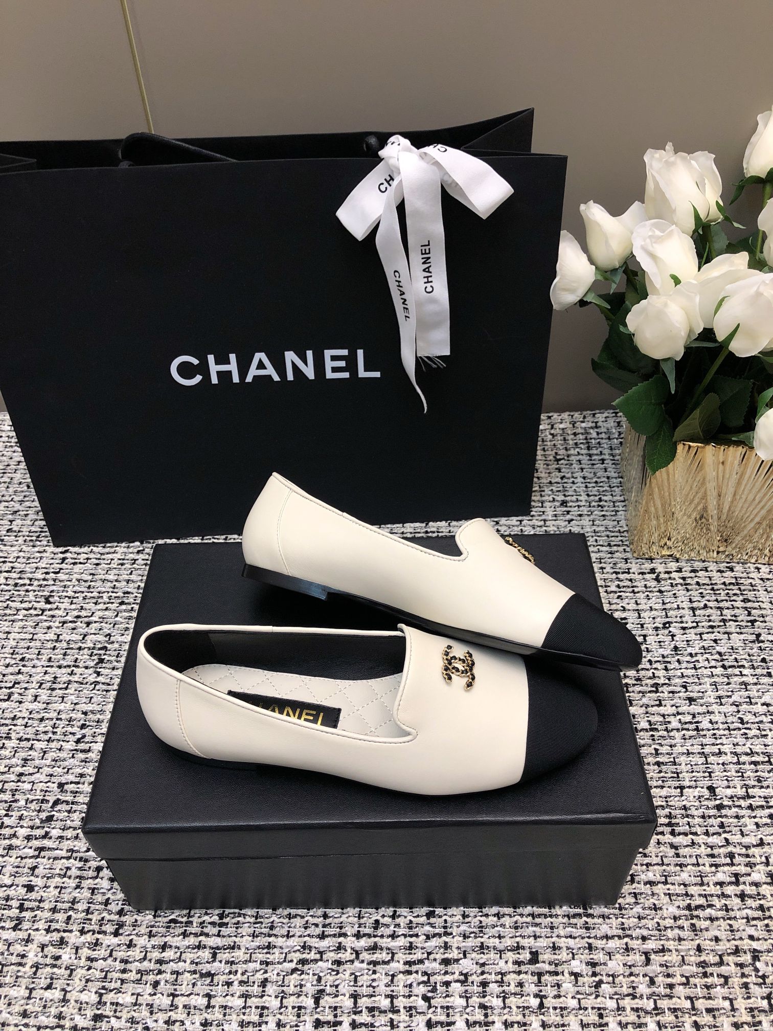 Chanel Women's 23c CC Loafers Lambskin Leather Dress Shoes 6 a1696762306197 4830