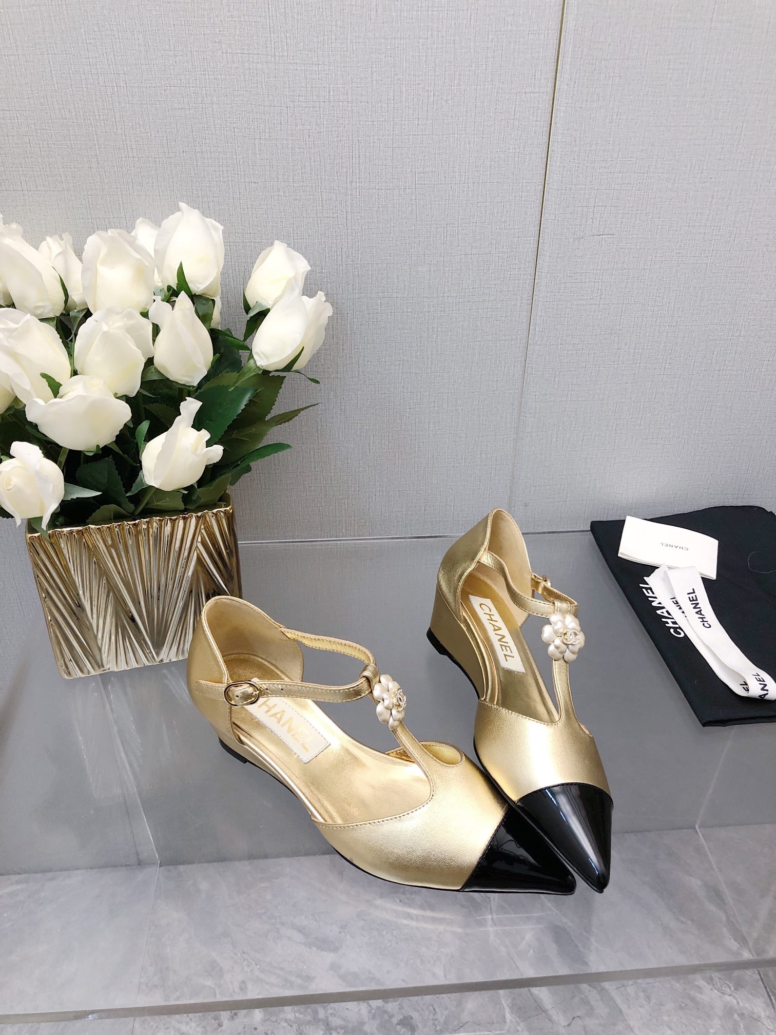 Chanel 25K T-Strap Camellia Sandals, Lambskin Leather, Evening & Party Shoes