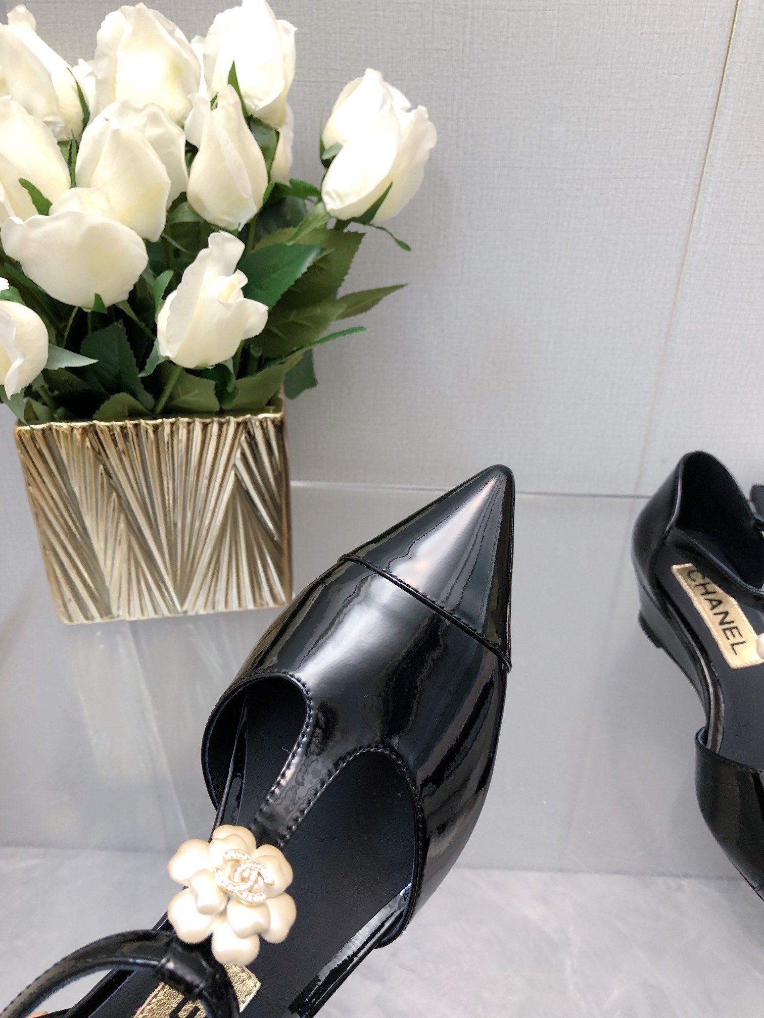 Chanel 25K Women's Black Lambskin Camellia T-Strap Wedge Sandals 8 i1701075379 1449 3