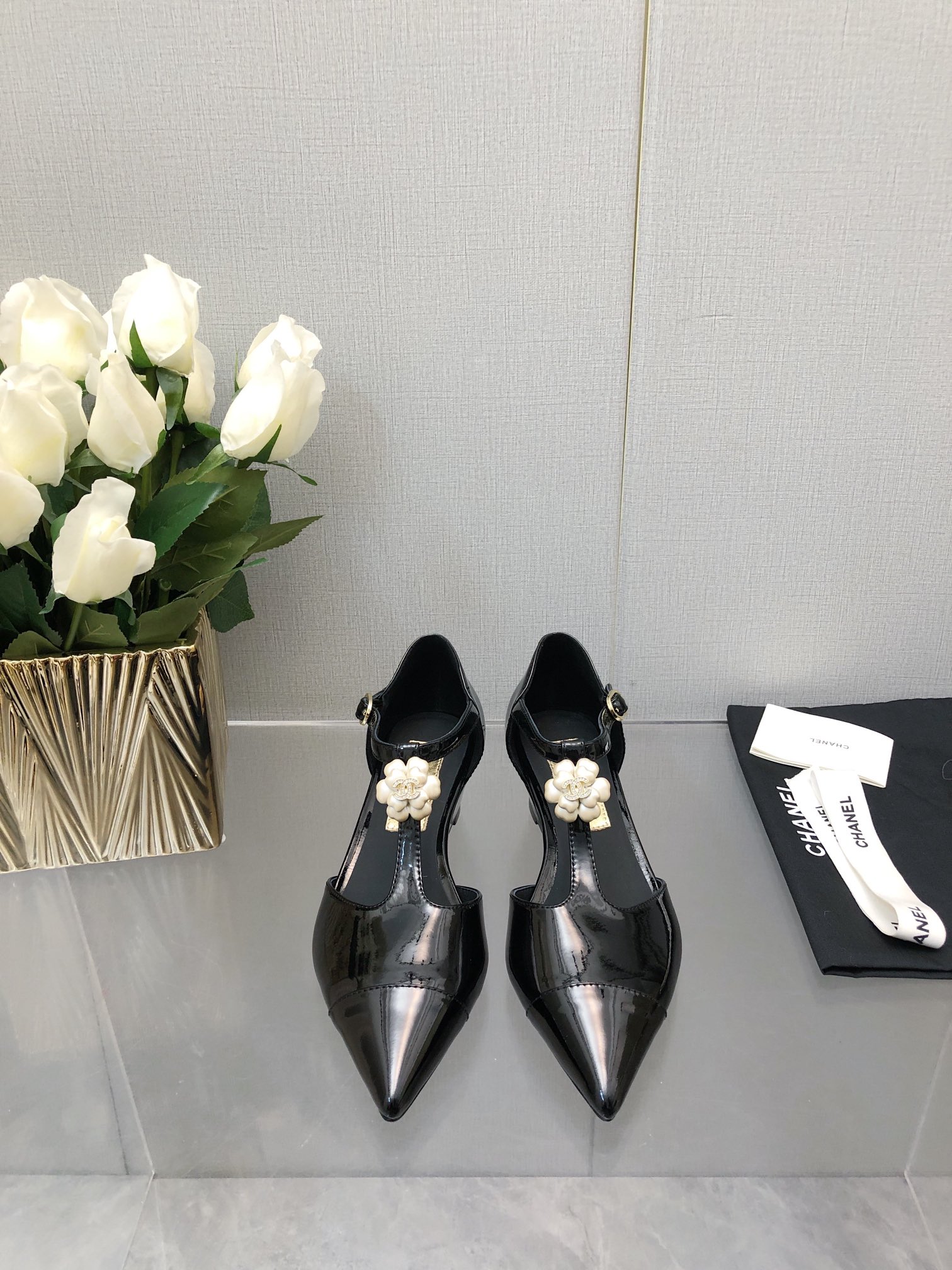 Chanel 25K Women's Black Lambskin Camellia T-Strap Wedge Sandals 3 i1701075379 8216 7