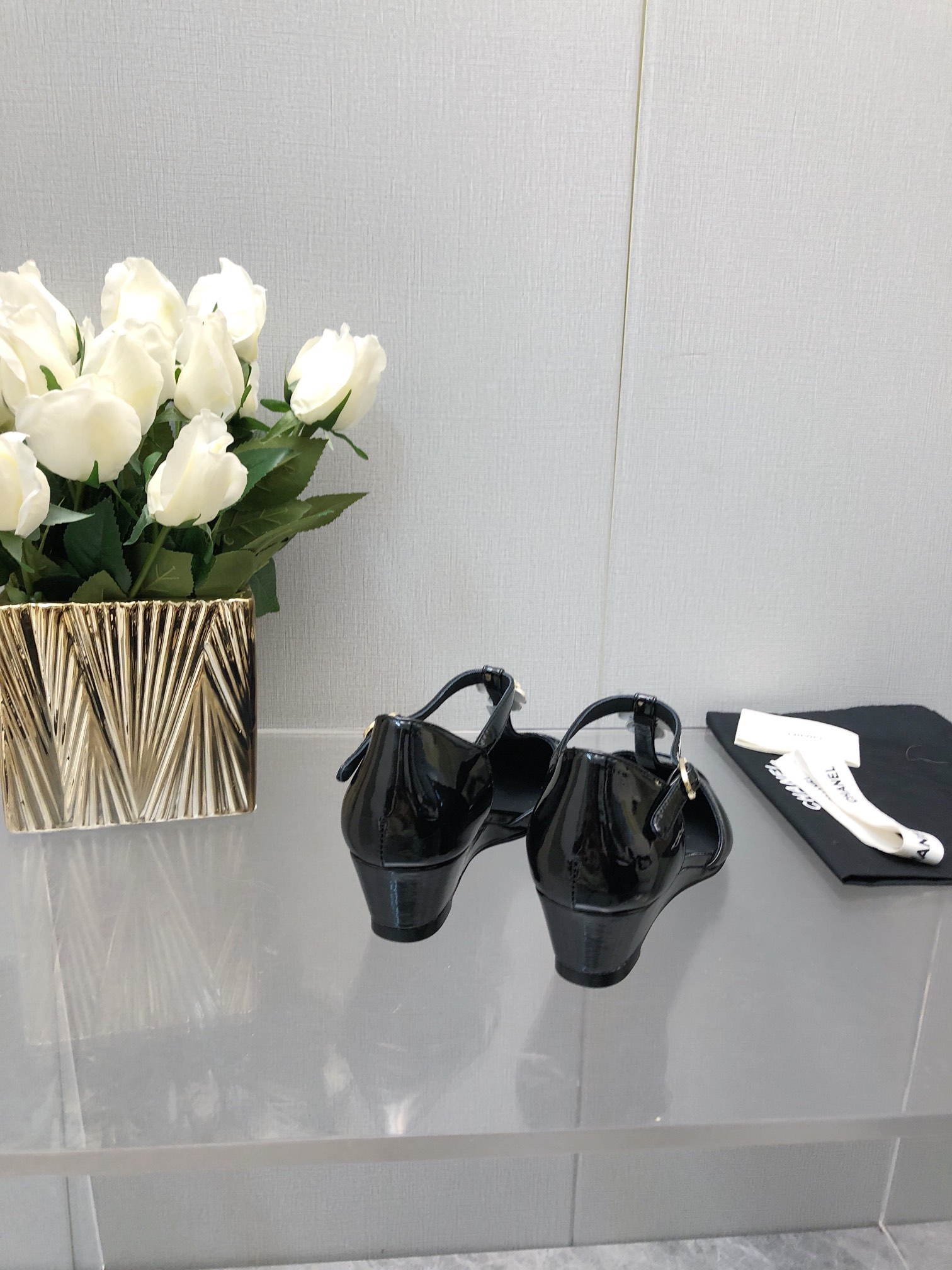 Chanel 25K Women's Black Lambskin Camellia T-Strap Wedge Sandals 10 i1701075380 9813 8