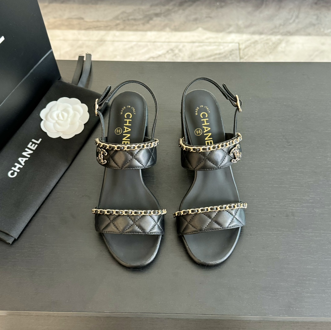 Chanel Store
 Shoes Slippers Genuine Leather Lambskin Sheepskin Summer Collection Chains