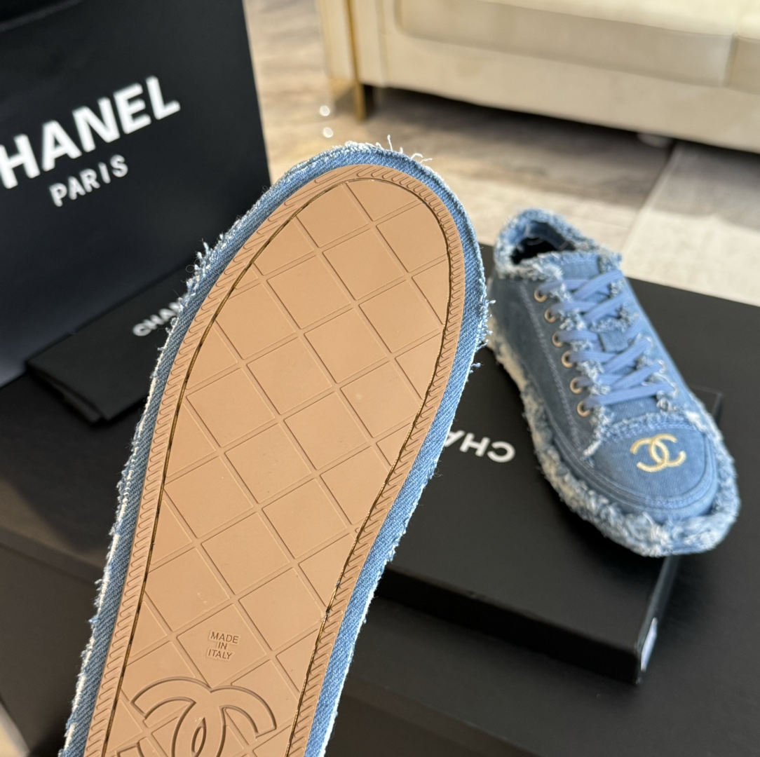 Chanel Women's Denim Canvas Sneakers with Embroidered Logo and Frayed Edges 10 i1720424696 1445 4