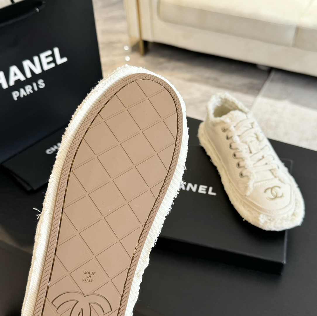 Chanel 24Ss Embroidered Tassel Casual Canvas Shoes, Off White 10 i1720424751 6602 5