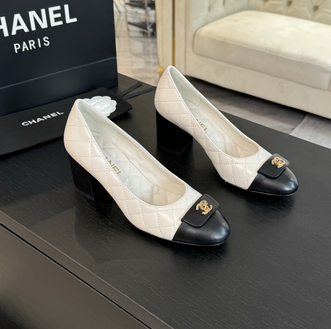 Chanel Quilted Lambskin Heels with CC Logo, Two-Tone High Heels 1 Chanel Quilted Lambskin Heels with CC Logo, Two-Tone High Heels