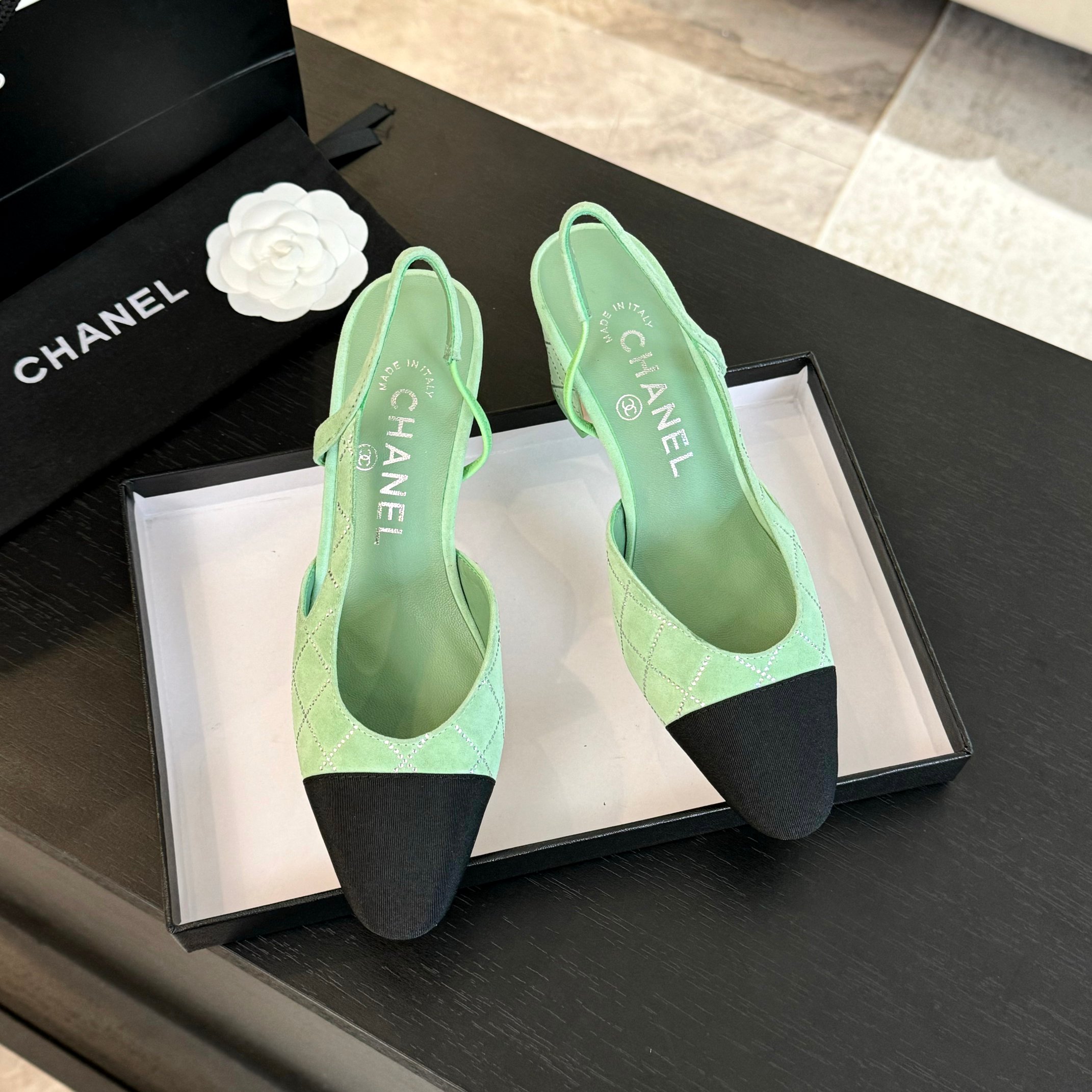 Chanel Women's Slingback High Heel Sandals - Lambskin & Silk Blend 5 a1732625194032 6366