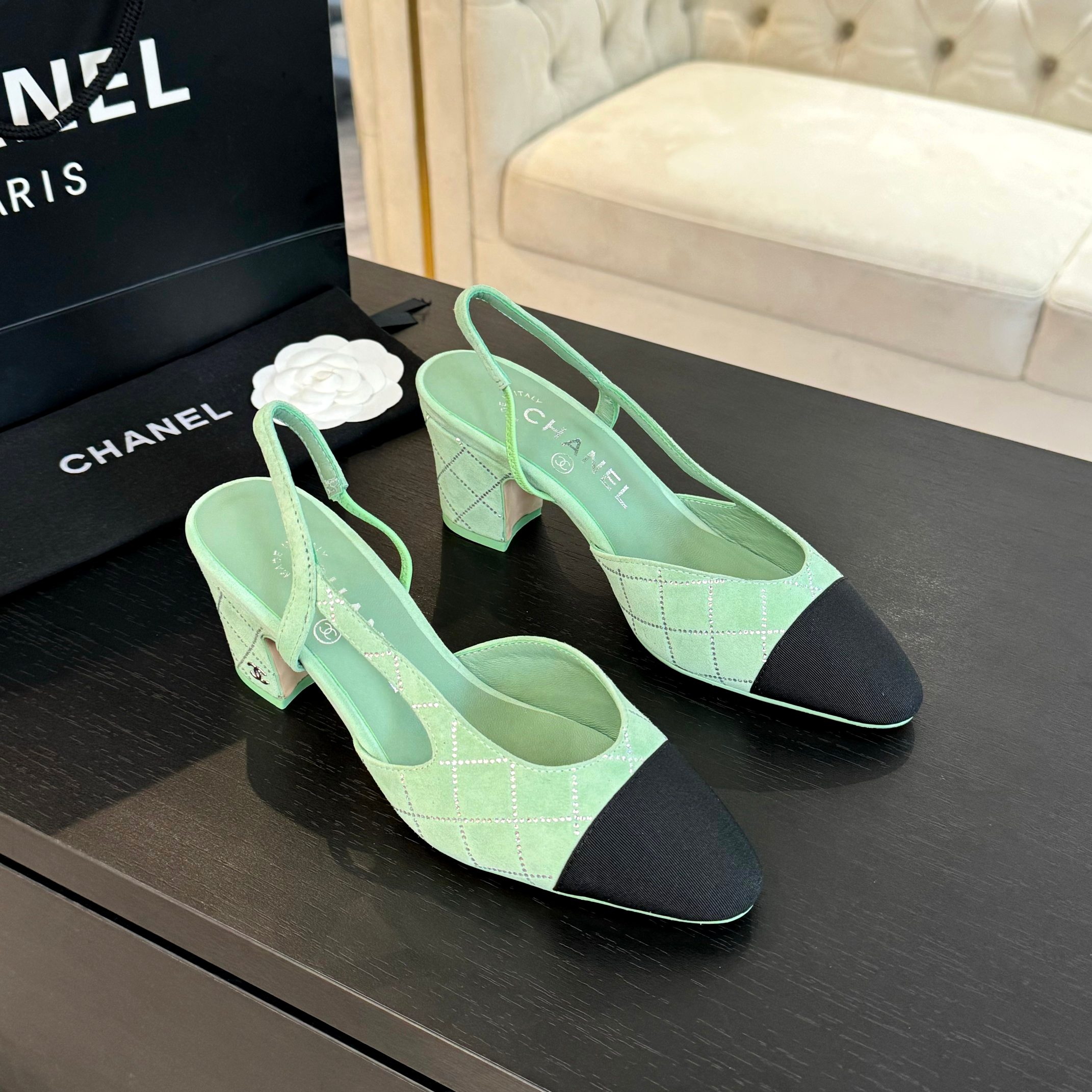 Chanel Women's Slingback High Heel Sandals - Lambskin & Silk Blend 3 a1732625206140 5310