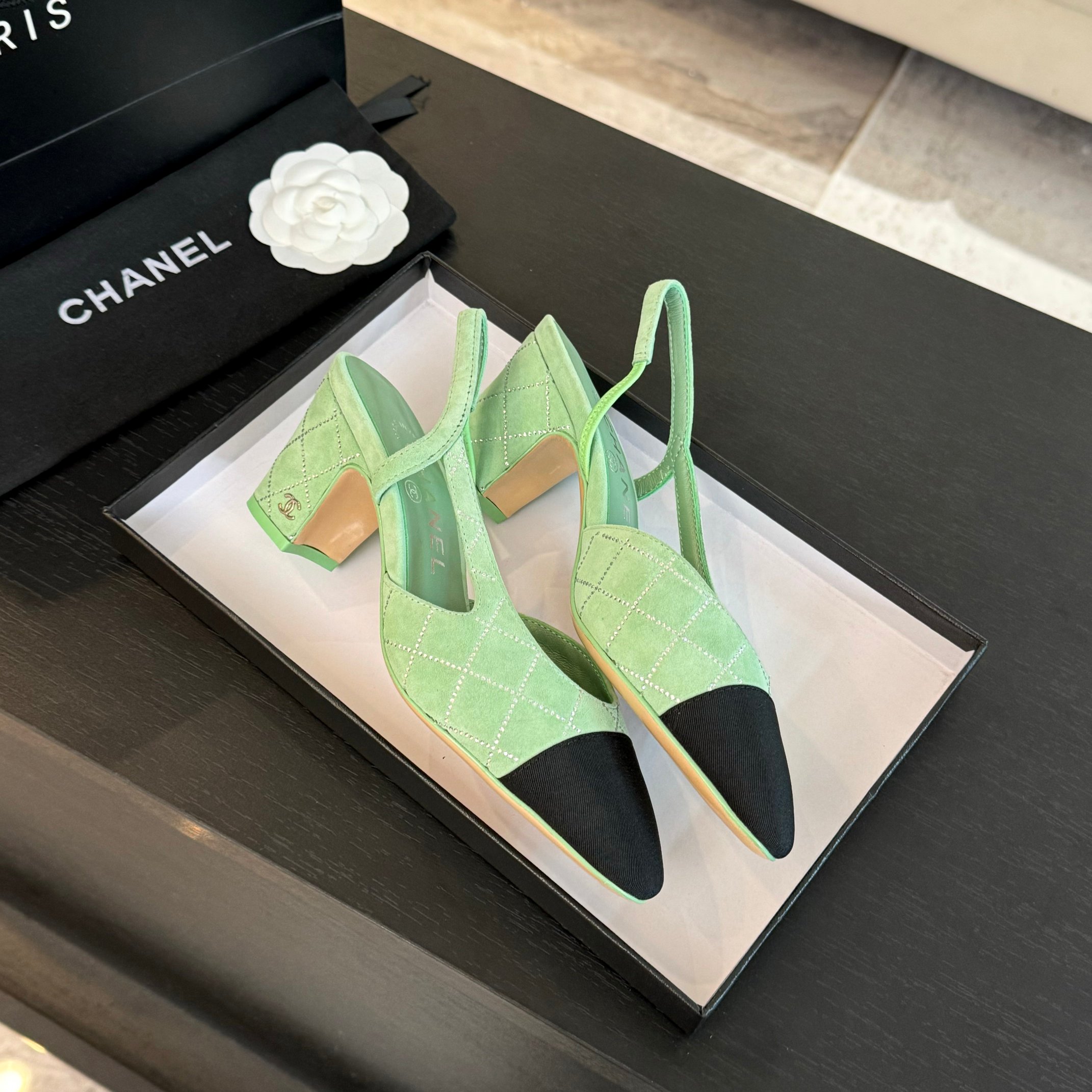 Chanel Women's Slingback High Heel Sandals - Lambskin & Silk Blend 6 a1732625206434 6784