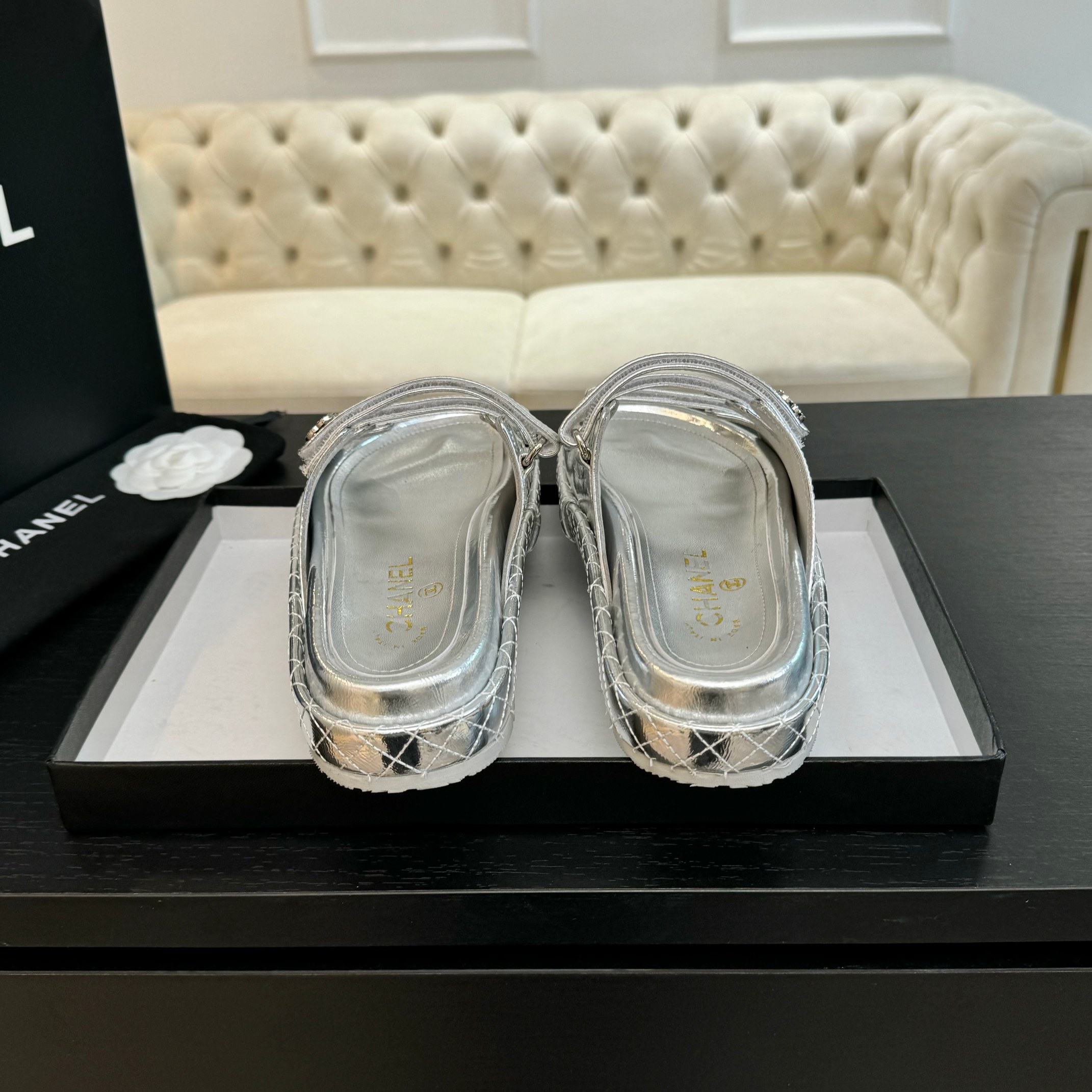 Chanel Silver Lambskin Velcro Beach Sandals - New Color Series 7 a1734085727844 6373