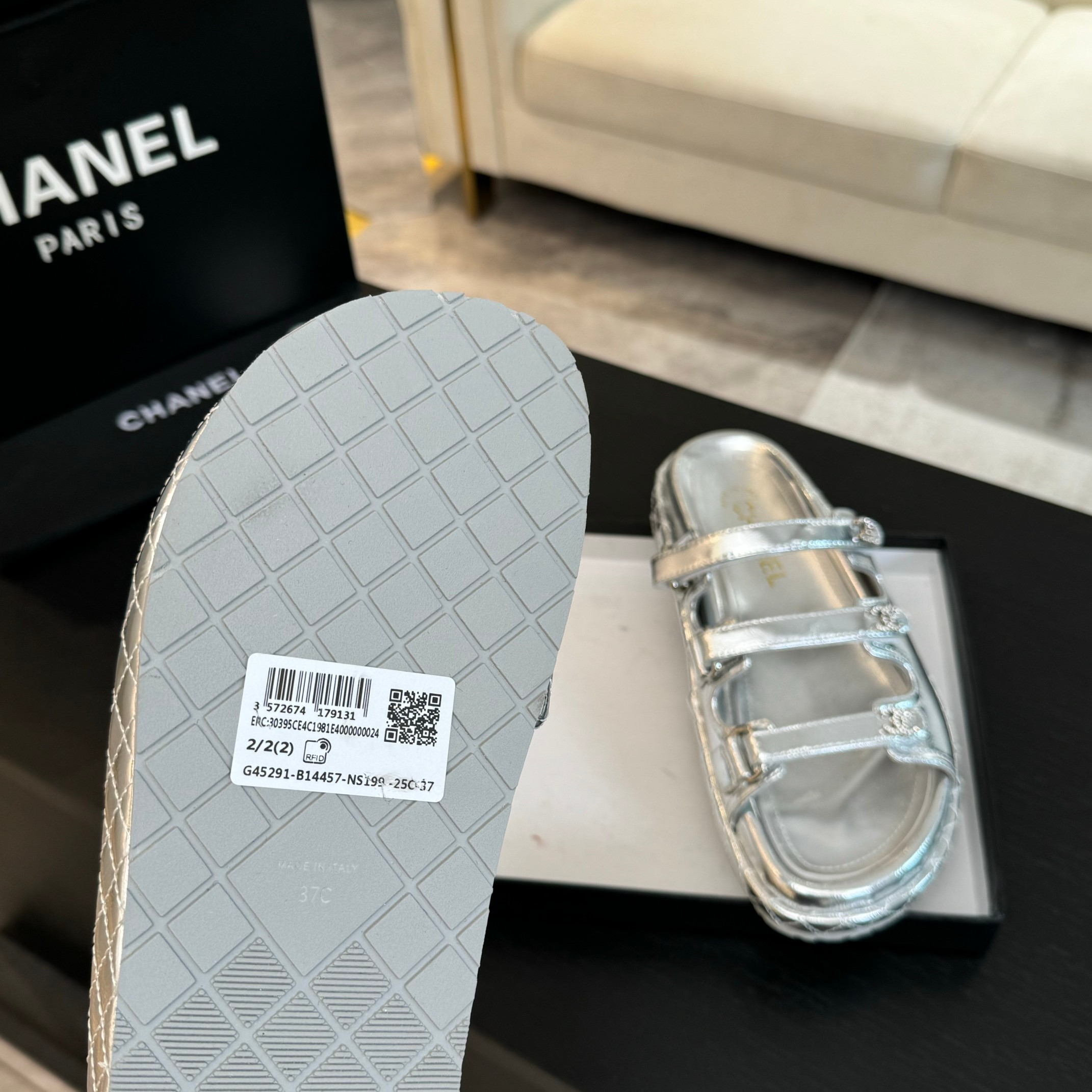 Chanel Silver Lambskin Velcro Beach Sandals - New Color Series 8 a1734085731121 0116