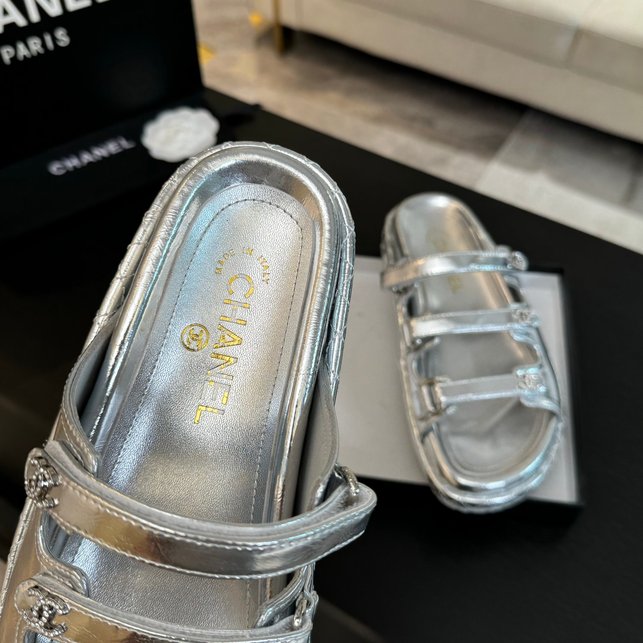 Chanel Silver Lambskin Velcro Beach Sandals - New Color Series 10 a1734085731162 6684