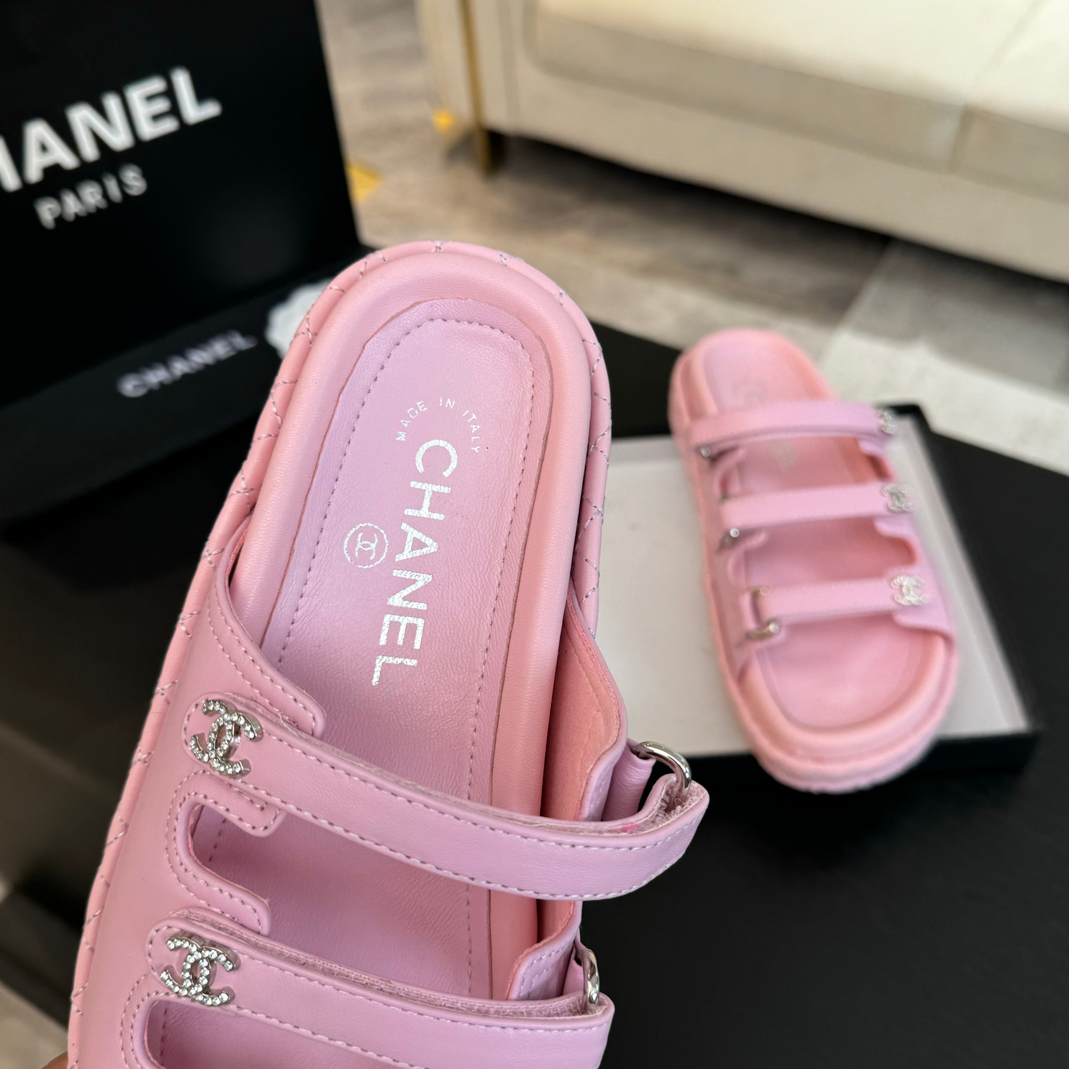Chanel Women's Pink Lambskin Velcro Strap Sandals 6 a1734085752385 8767