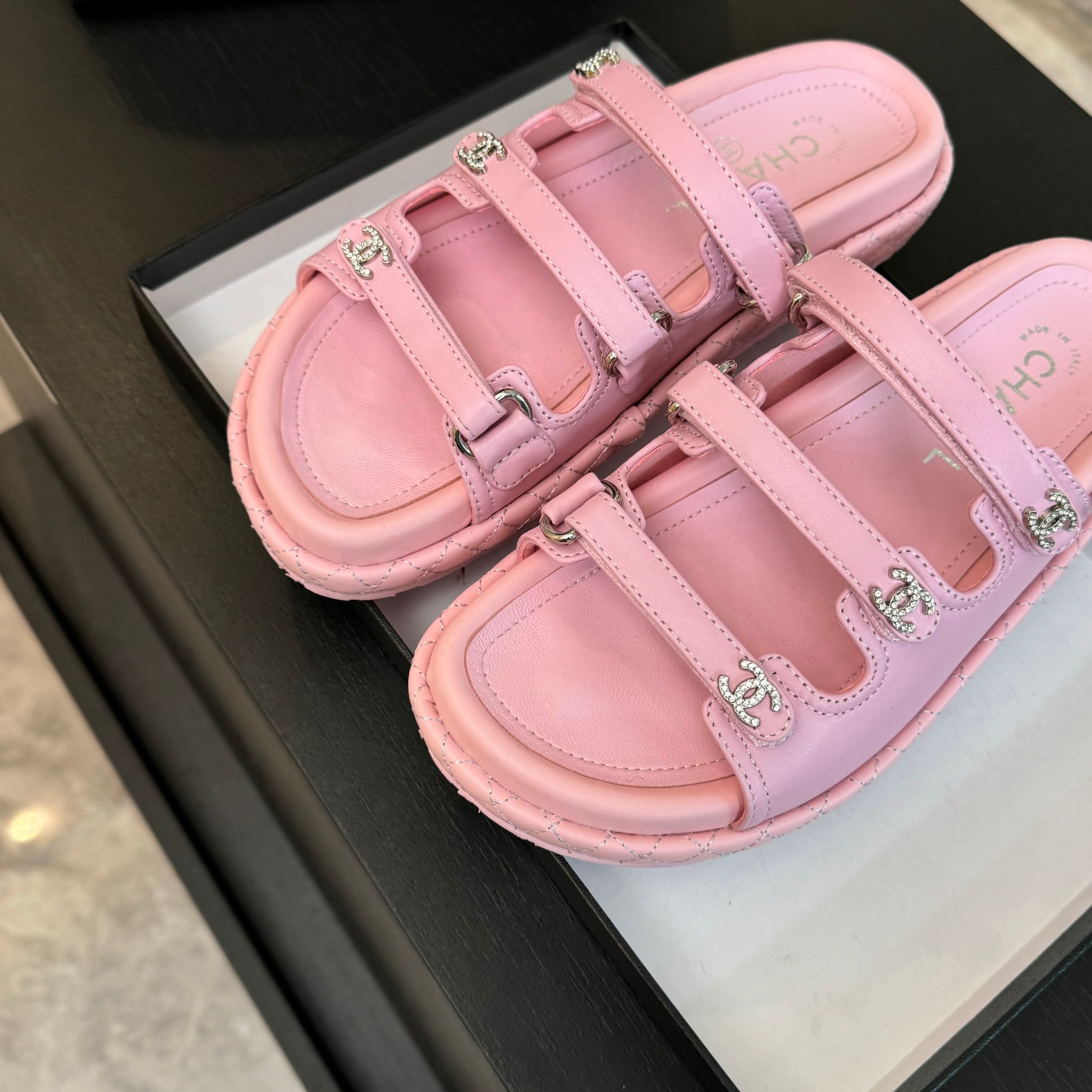Chanel Women's Pink Lambskin Velcro Strap Sandals 4 a1734085752415 3613
