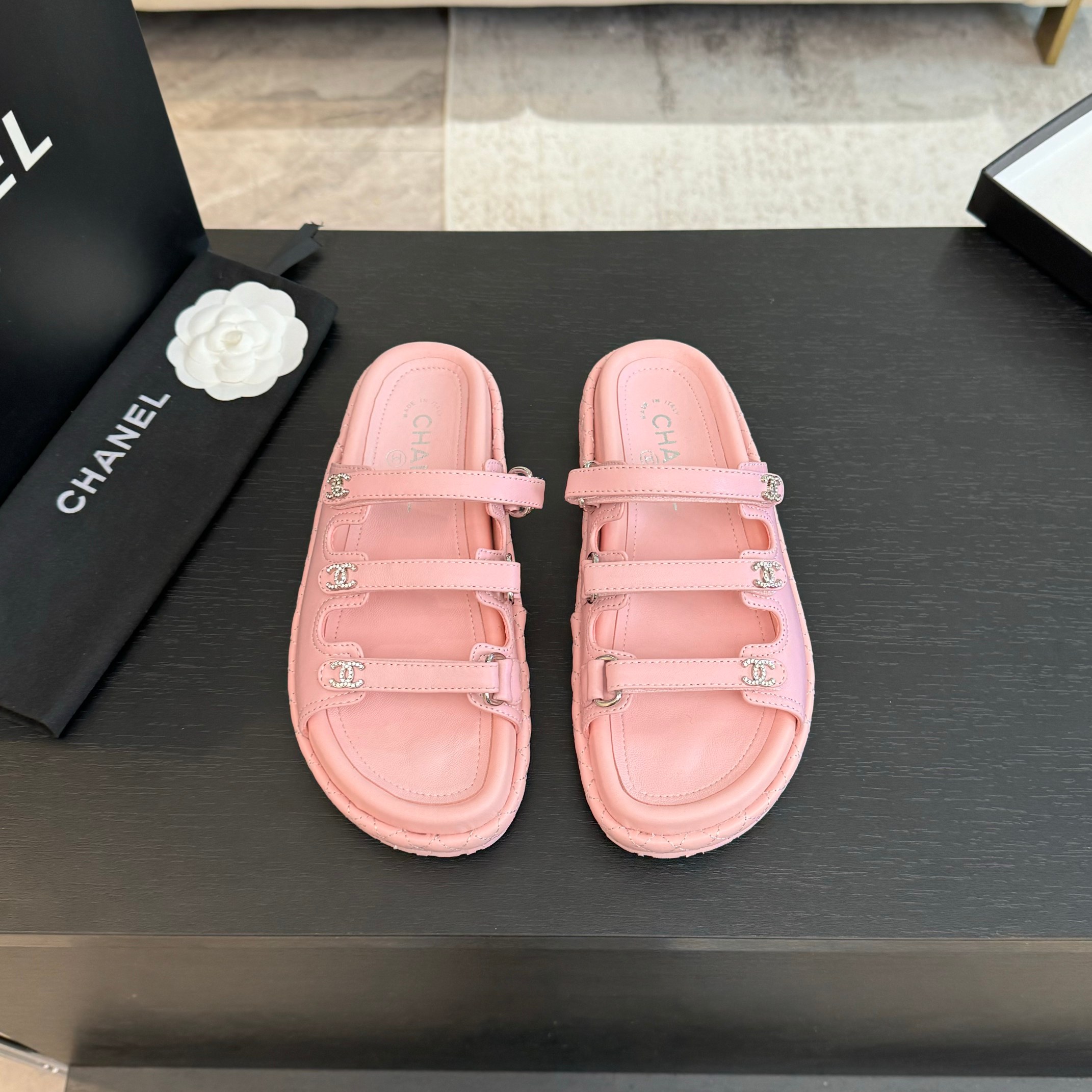 Chanel Women's Pink Lambskin Velcro Strap Sandals 3 a1734085752415 4526