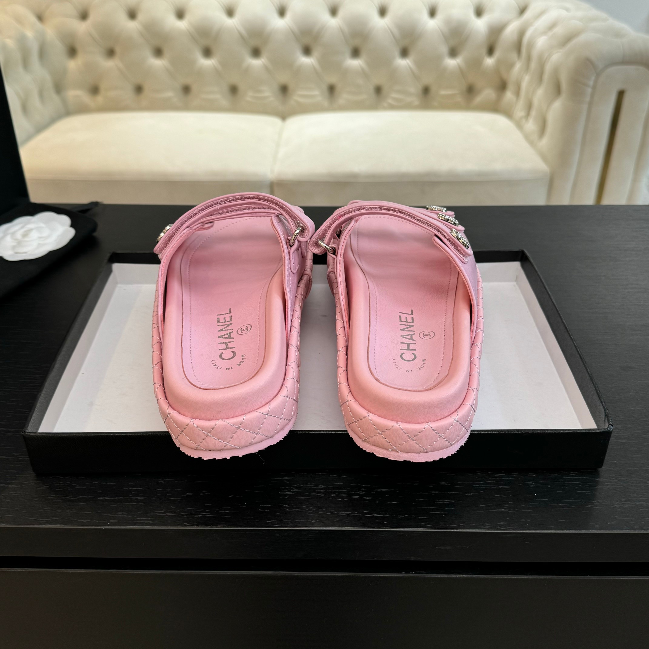 Chanel Women's Pink Lambskin Velcro Strap Sandals 10 a1734085754350 7025