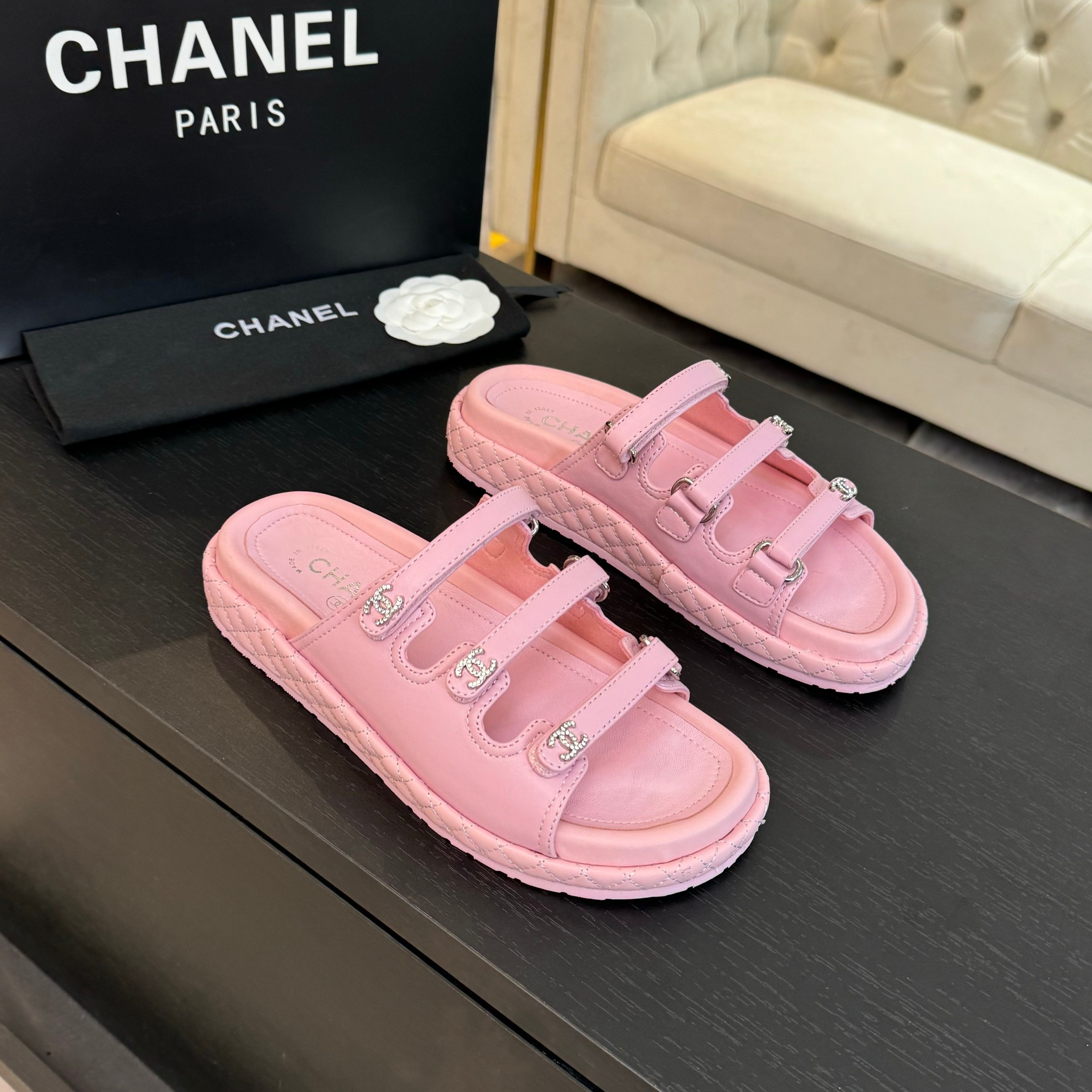 Chanel Women's Pink Lambskin Velcro Strap Sandals 2 a1734085754428 8122