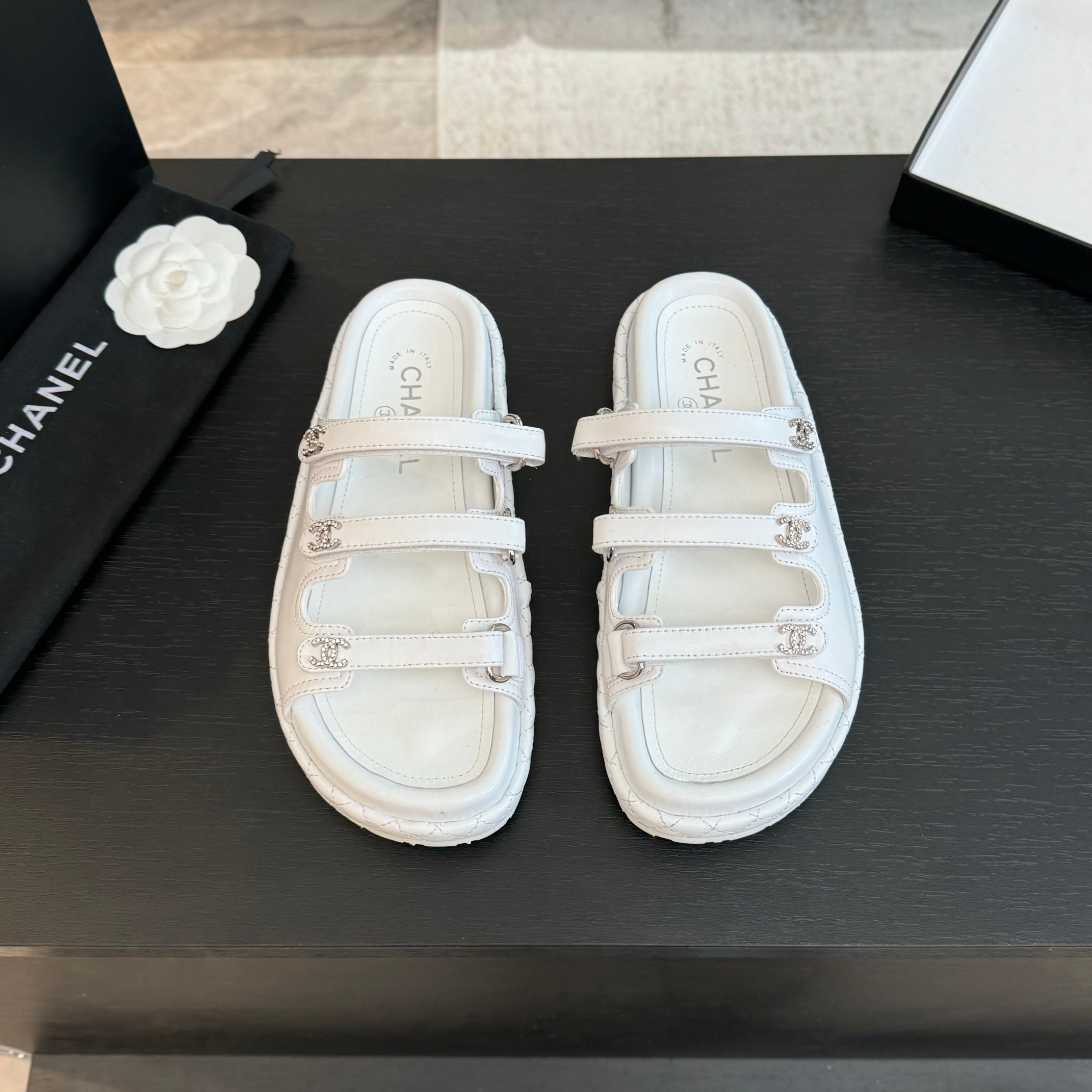Elegant Chanel White Leather Velcro Strap Sandals - Spring/Summer Collection 3 a1734085781137 1458