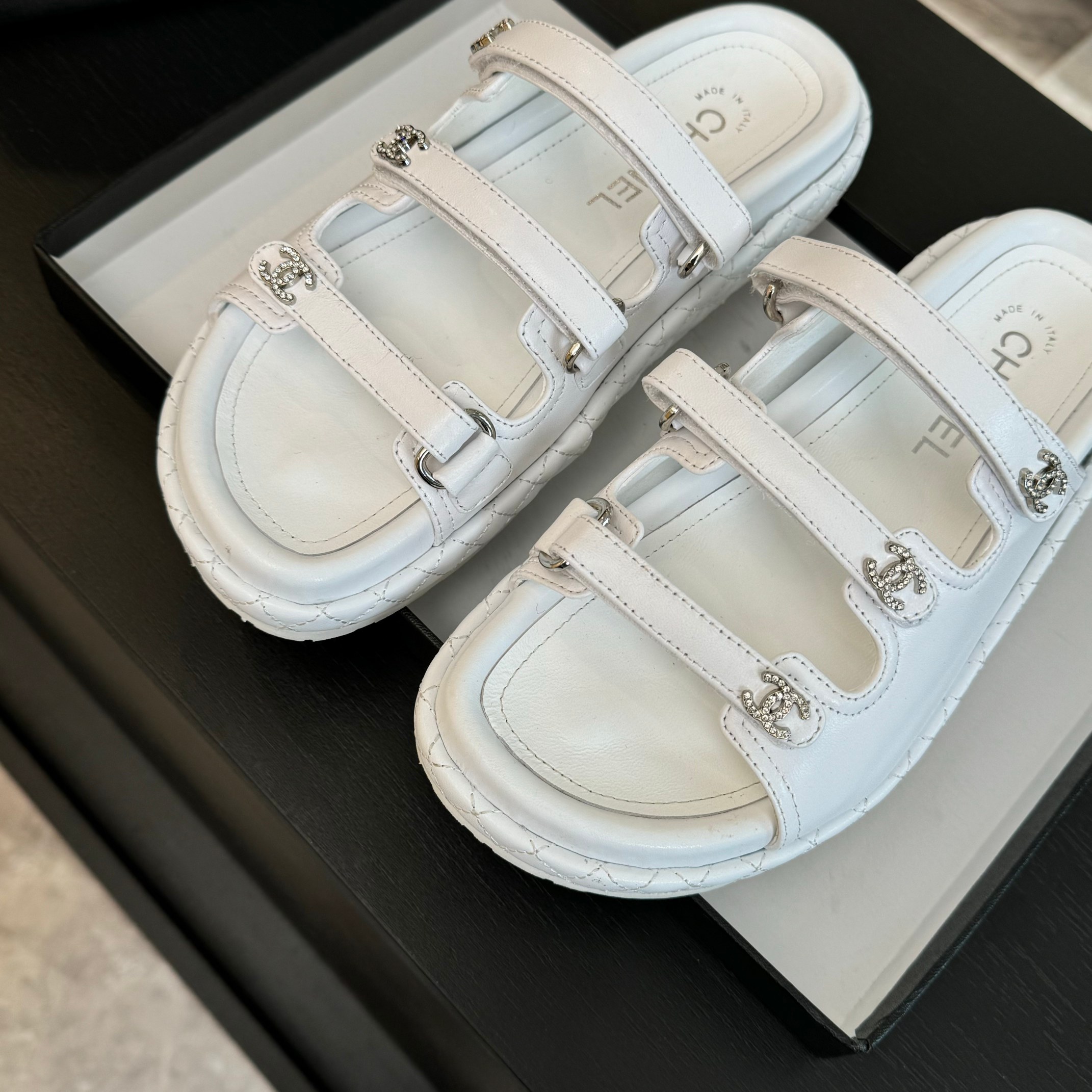 Elegant Chanel White Leather Velcro Strap Sandals - Spring/Summer Collection 5 a1734085781420 5446
