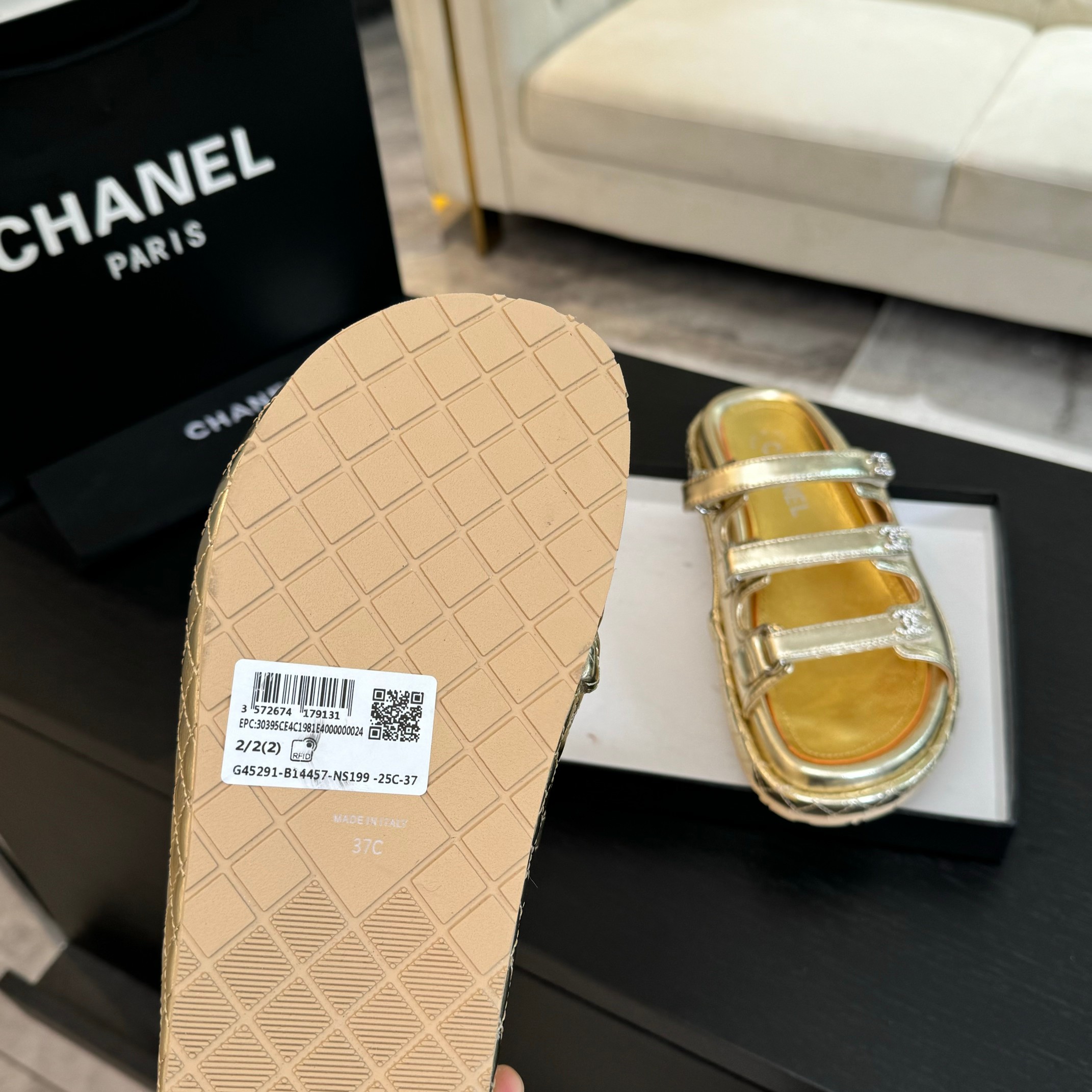 Chanel Women's Gold Lambskin Sandals - Must-Have Summer Beach Slides 9 a1734085831115 1875