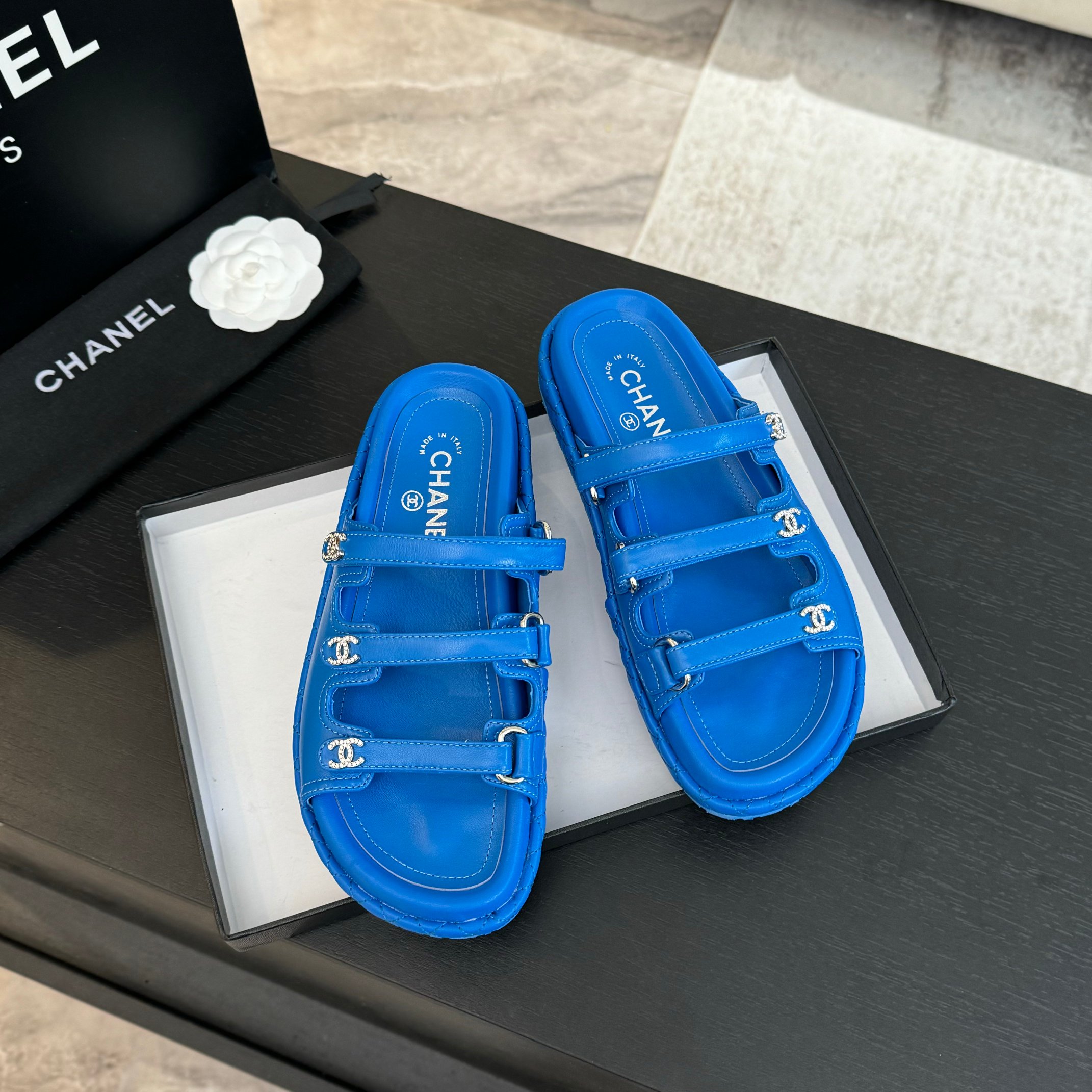 Elegant Leather Beach Sandals with Velcro Straps Design for Women, Blue 9 a1734085874360 7556