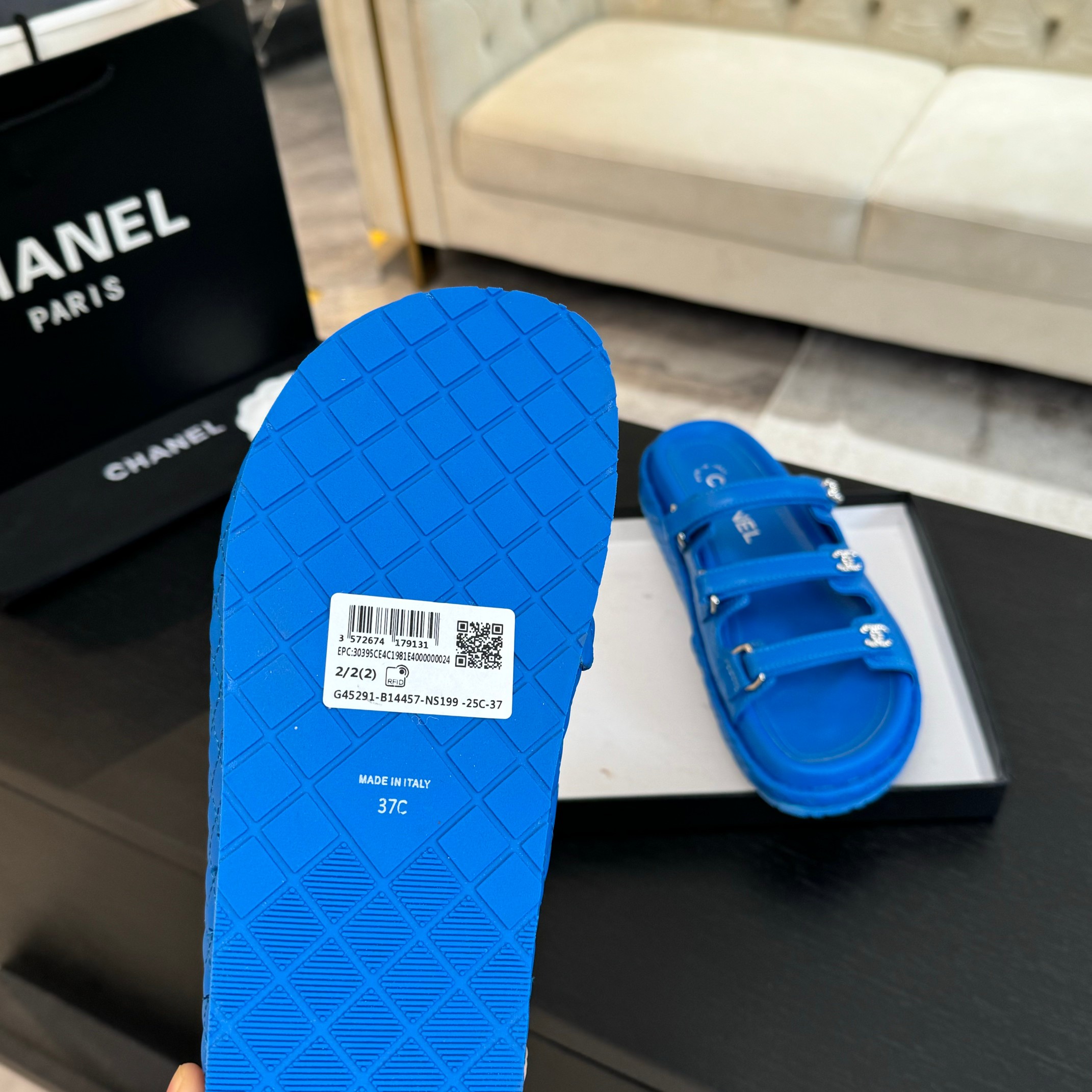 Elegant Leather Beach Sandals with Velcro Straps Design for Women, Blue 6 a1734085883266 1756