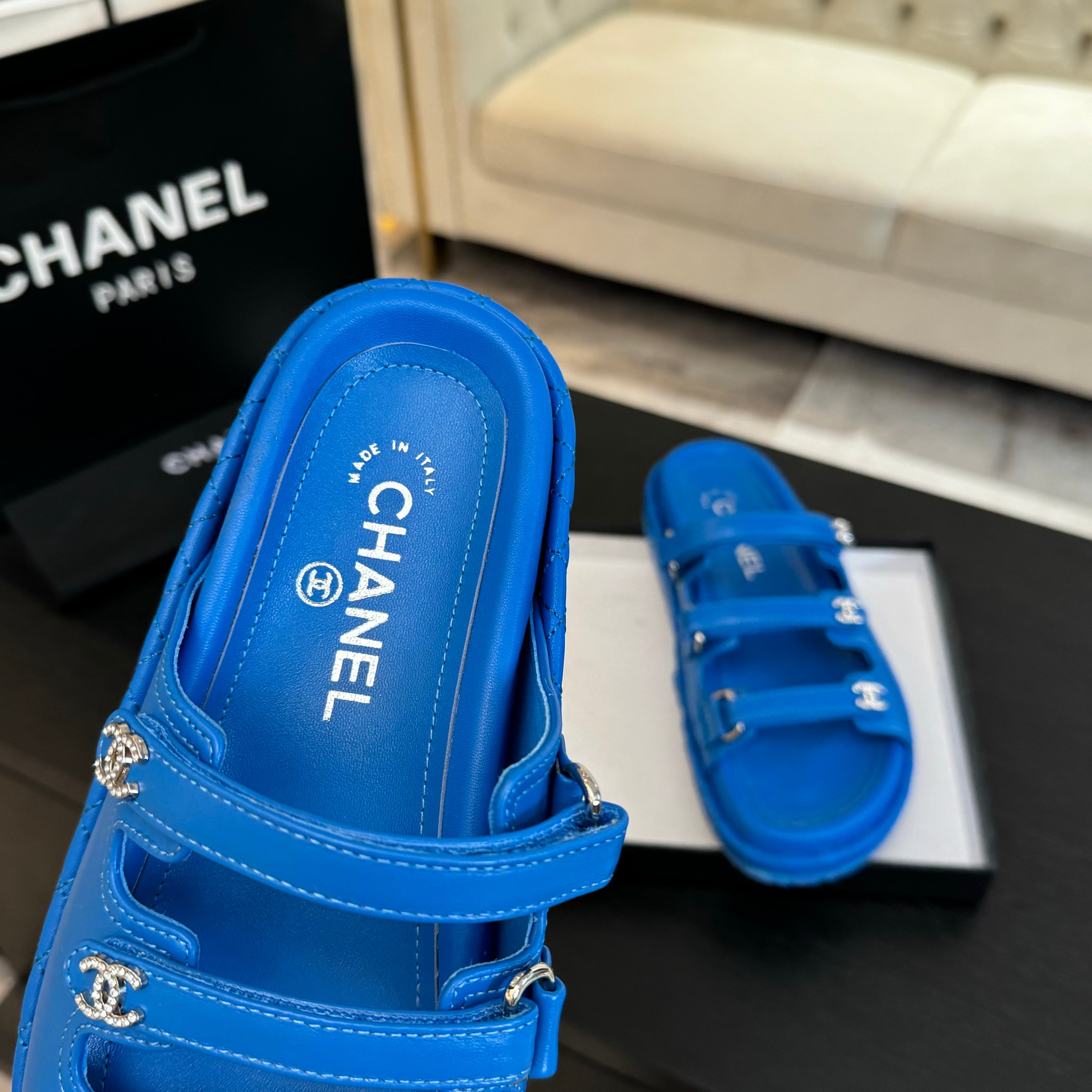 Elegant Leather Beach Sandals with Velcro Straps Design for Women, Blue 5 a1734085883340 6137