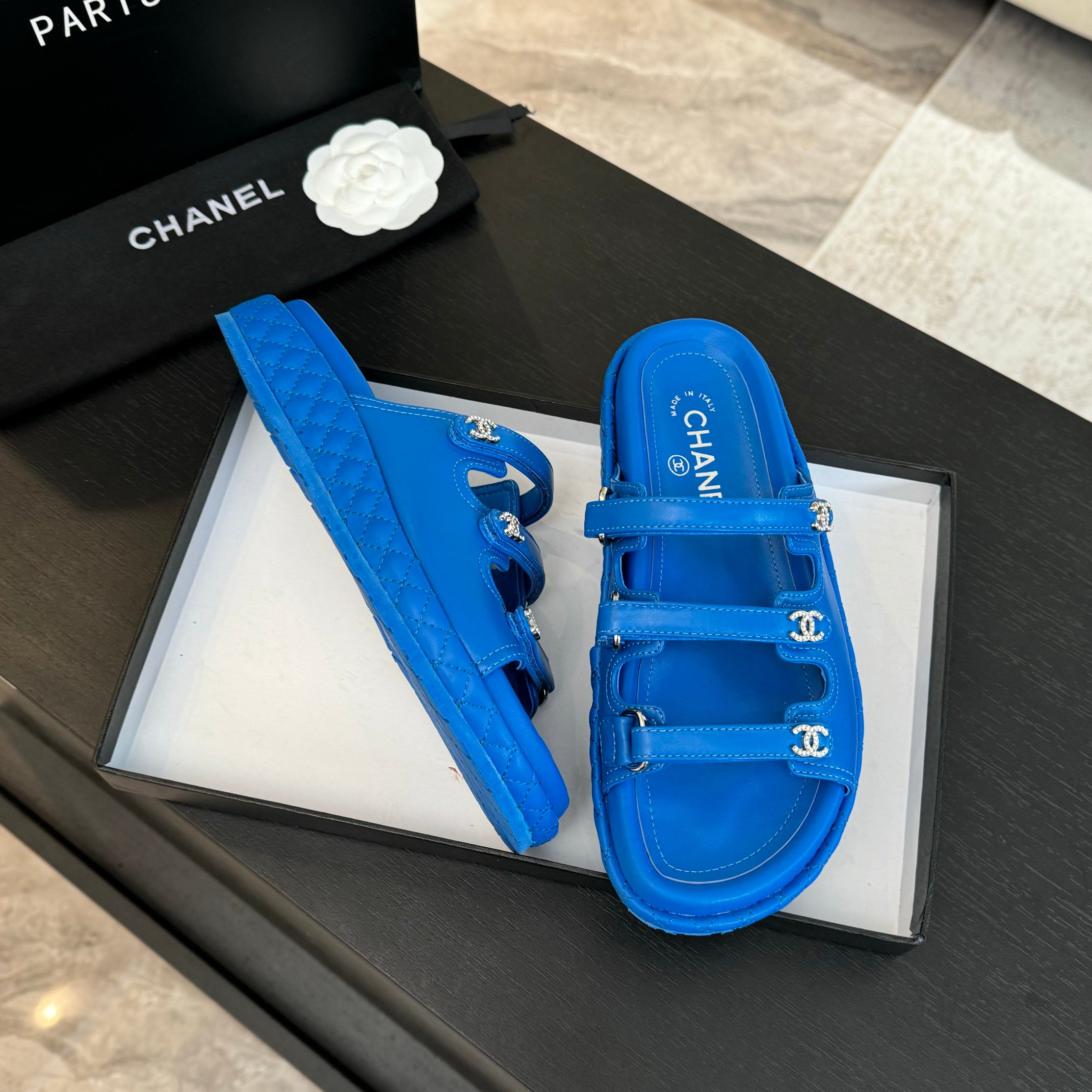 Elegant Leather Beach Sandals with Velcro Straps Design for Women, Blue 7 a1734085883422 0517