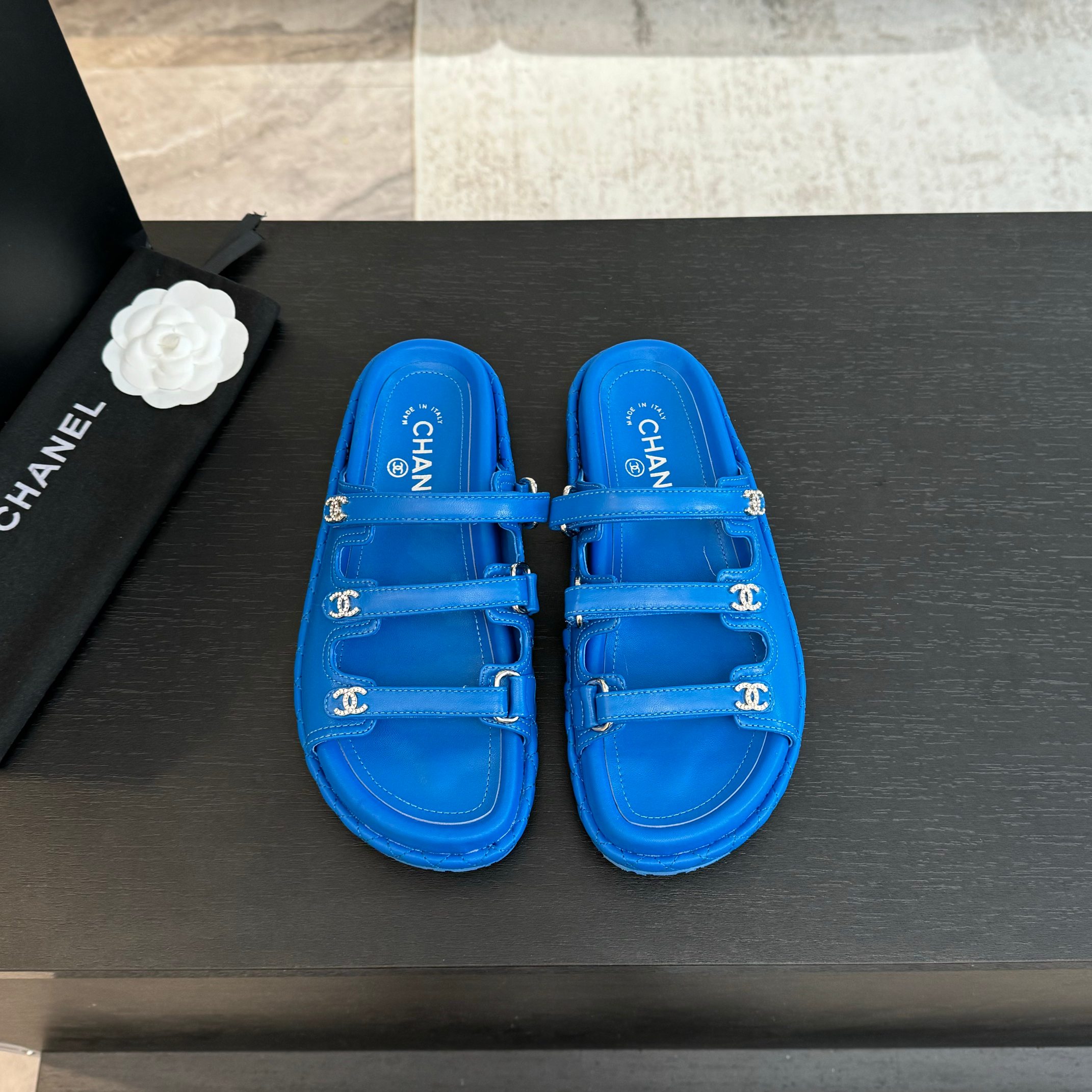 Elegant Leather Beach Sandals with Velcro Straps Design for Women, Blue 3 a1734085883775 4601