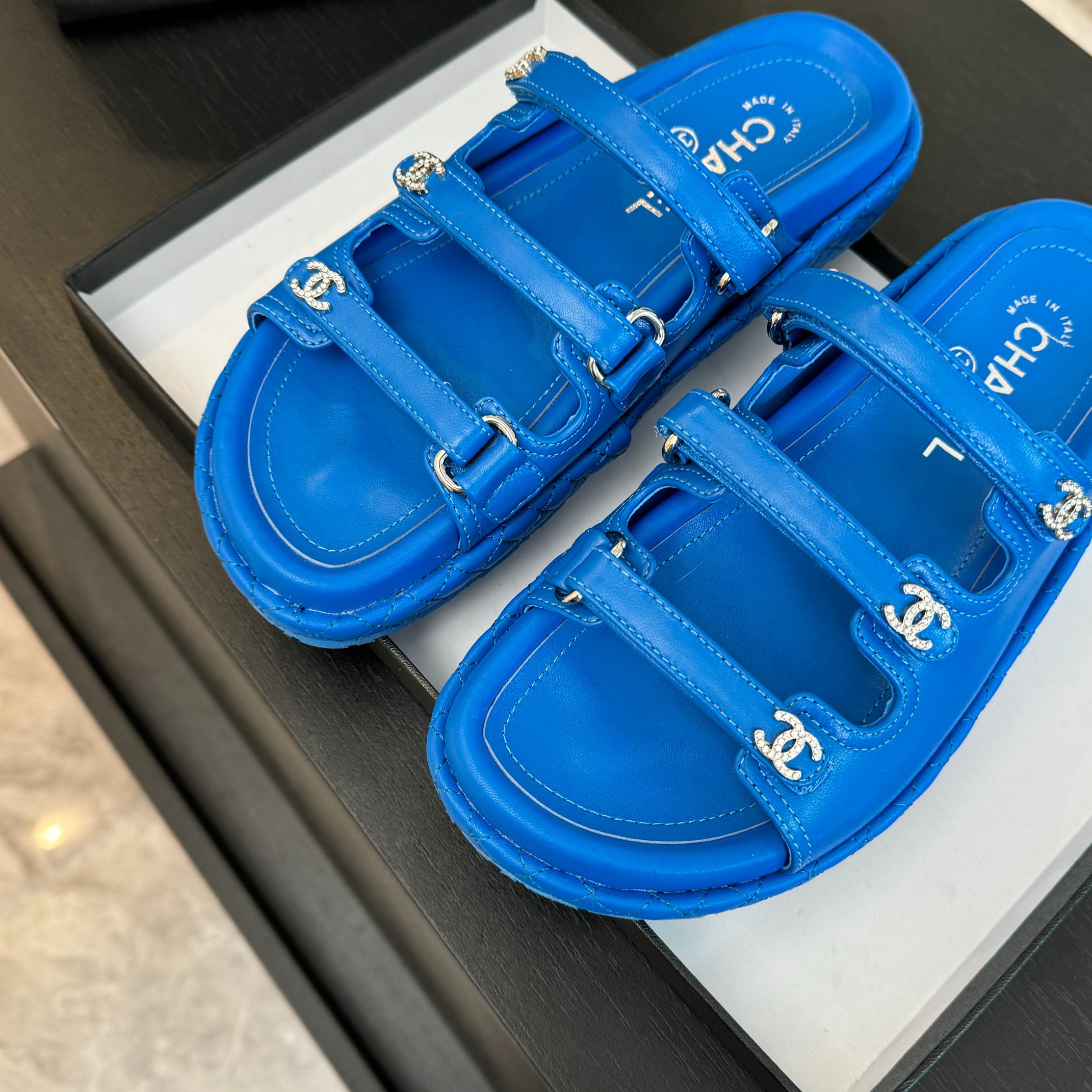 Elegant Leather Beach Sandals with Velcro Straps Design for Women, Blue 4 a1734085883795 6275