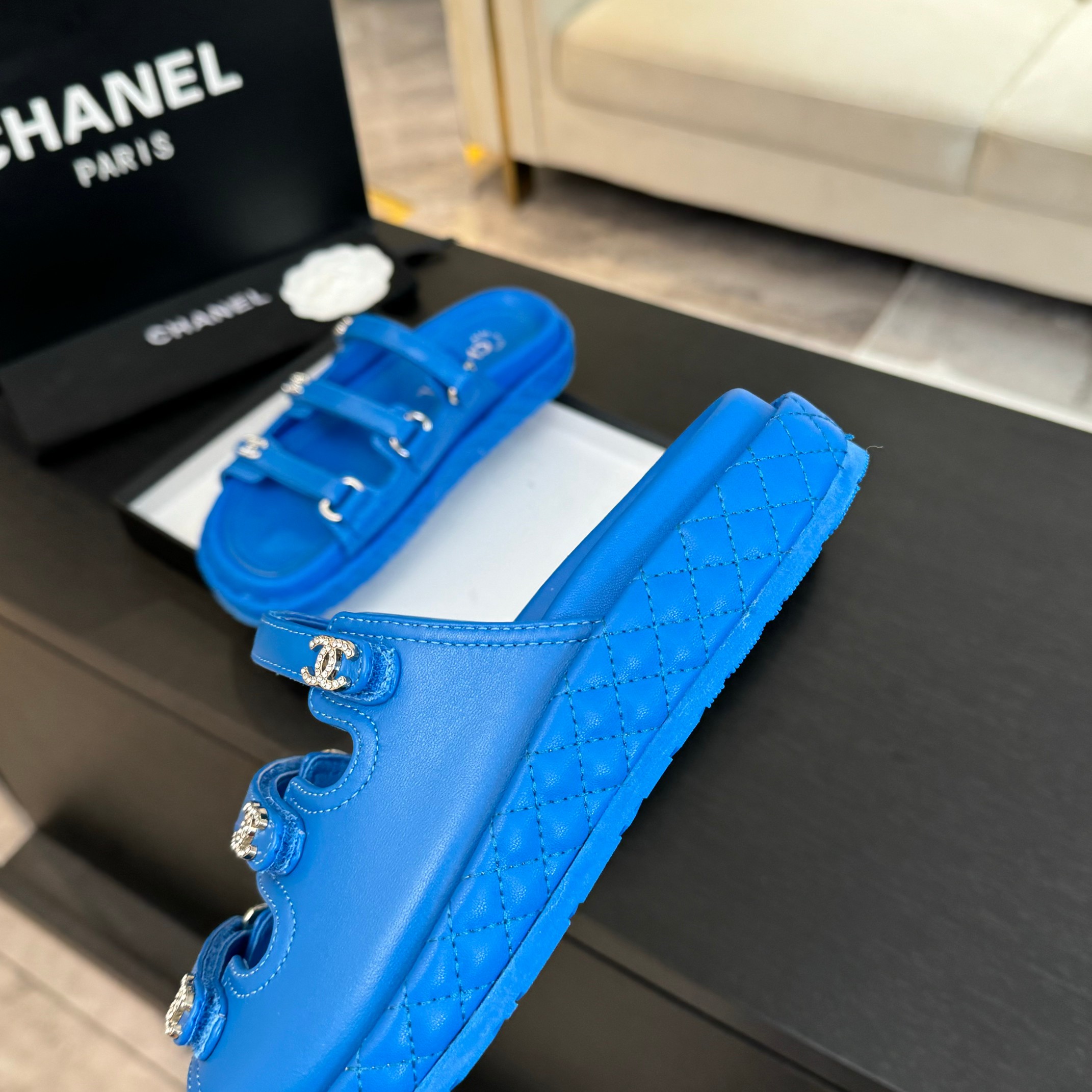 Elegant Leather Beach Sandals with Velcro Straps Design for Women, Blue 8 a1734085886443 2322