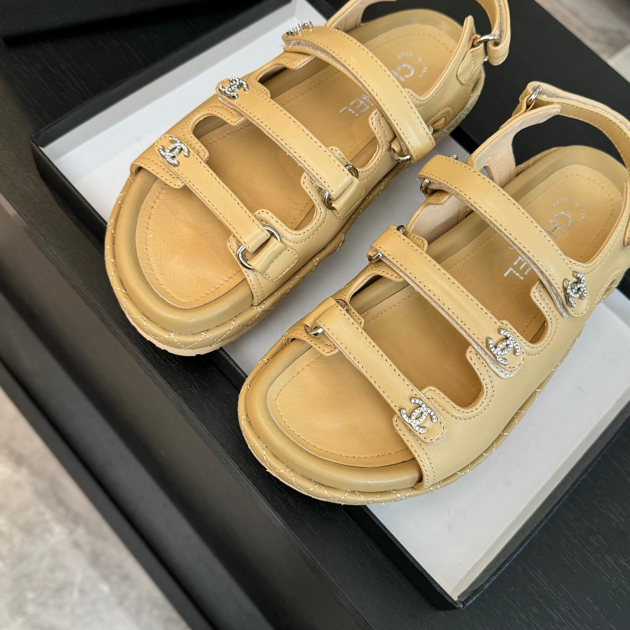 Chanel Women's Beige Lambskin Velcro Sandals with CC Logo Details 4 a1734085941948 7563