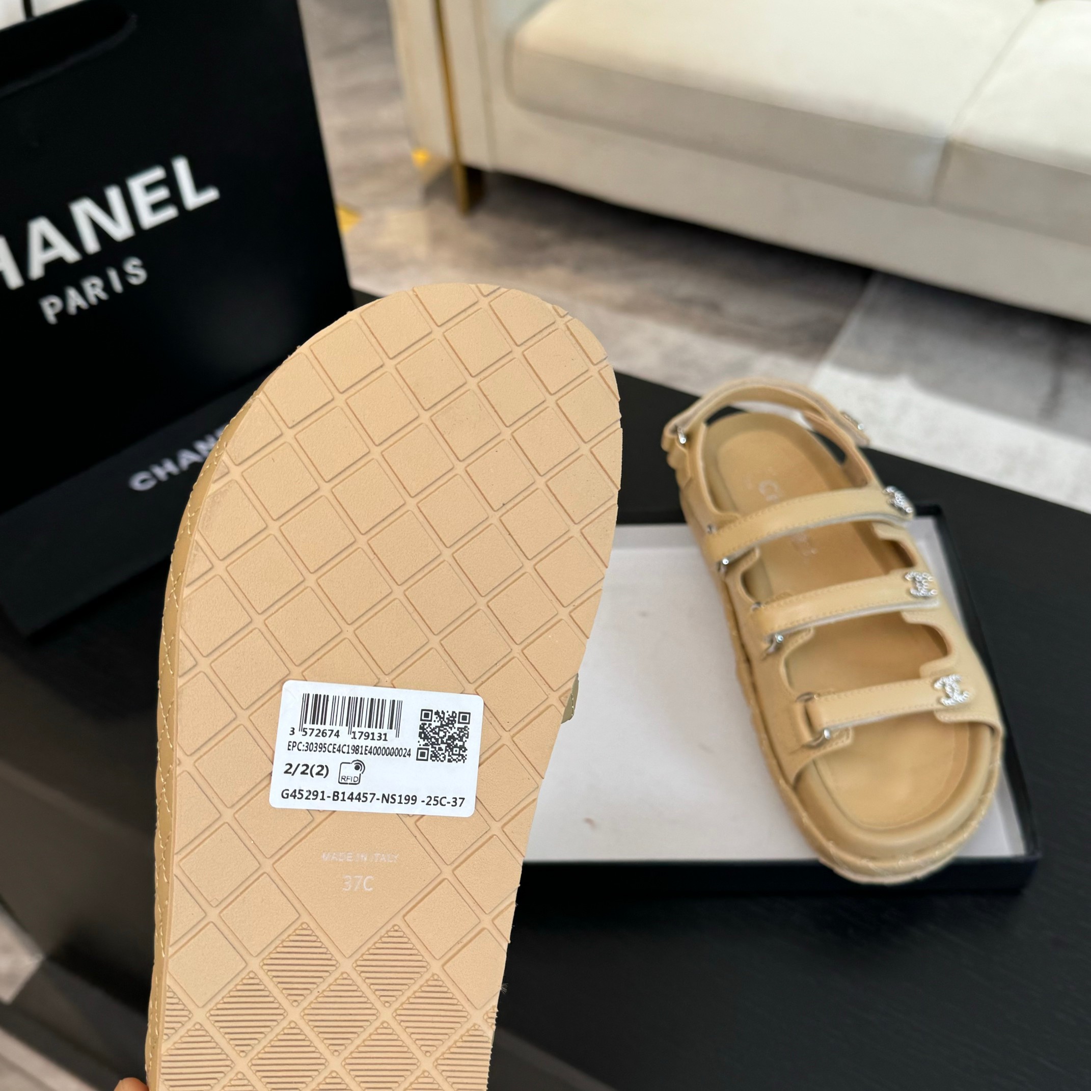 Chanel Women's Beige Lambskin Velcro Sandals with CC Logo Details 8 a1734085954413 7570