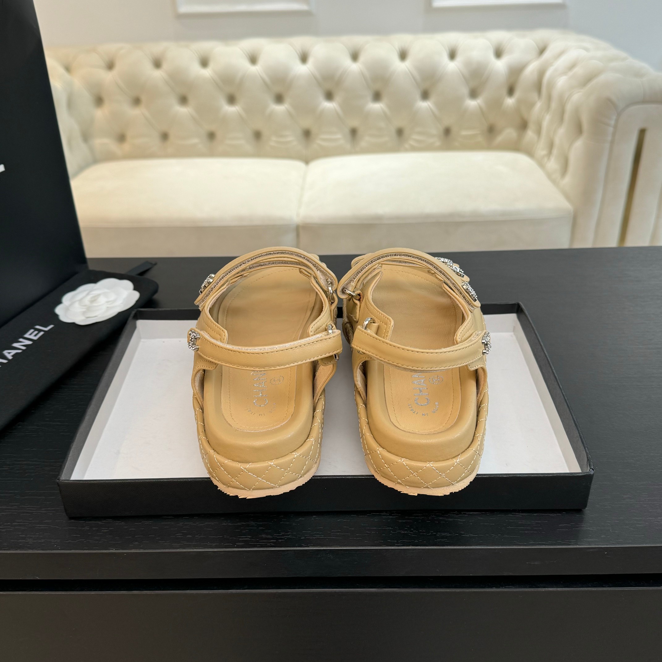 Chanel Women's Beige Lambskin Velcro Sandals with CC Logo Details 10 a1734085956818 7687