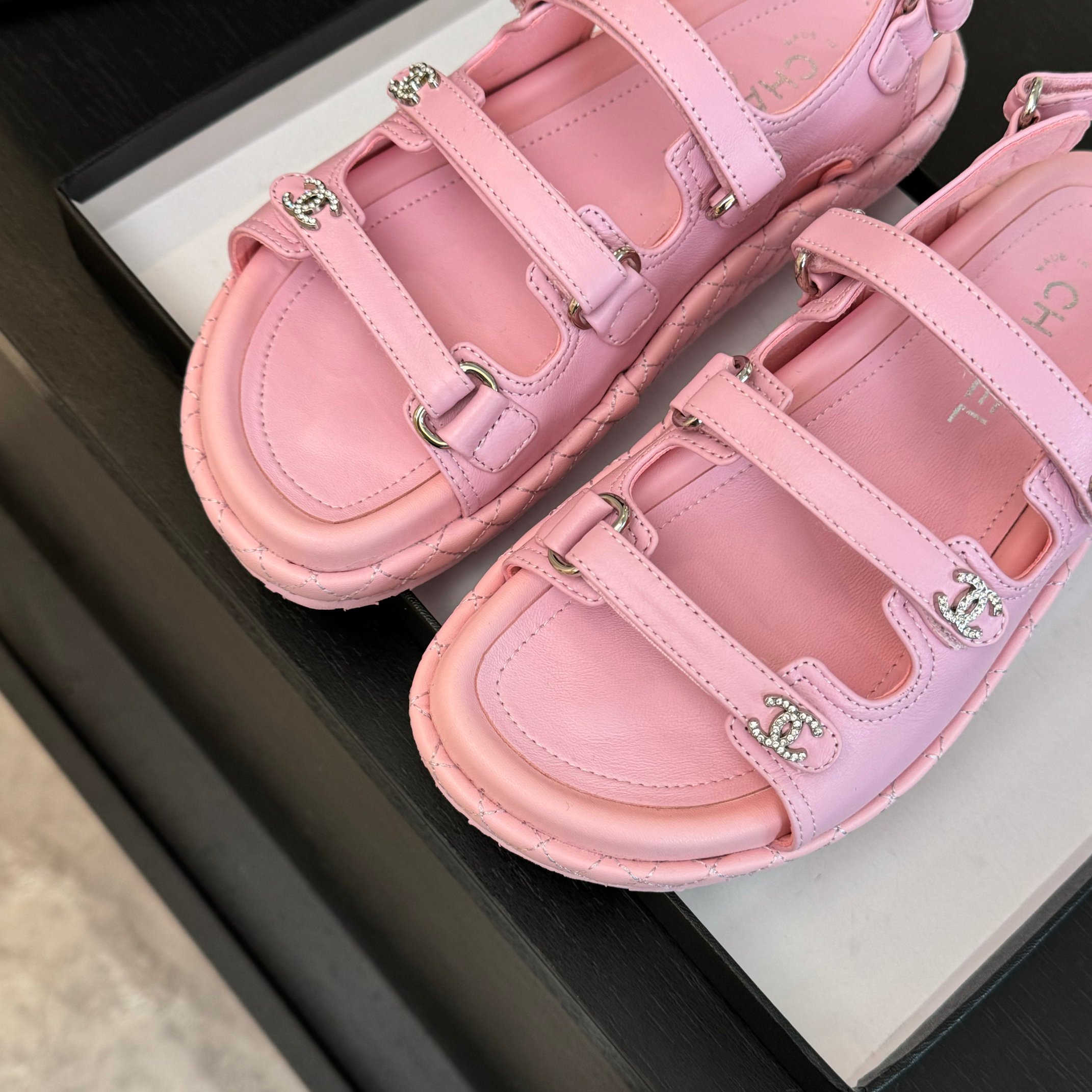 Chanel Women's Pink Lambskin Leather Beach Sandals with Velcro Straps 6 a1734085988503 5038
