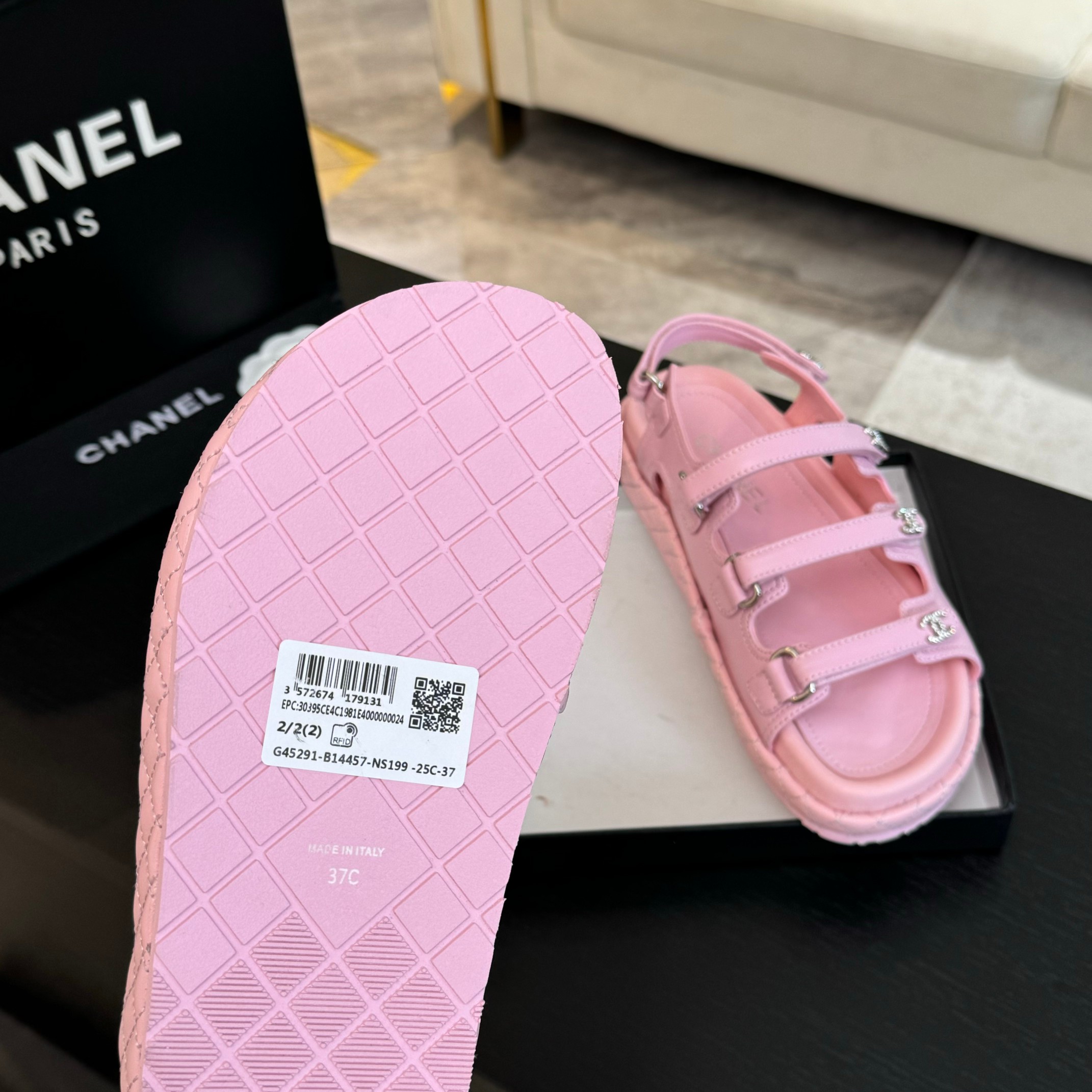 Chanel Women's Pink Lambskin Leather Beach Sandals with Velcro Straps 9 a1734085990775 7613