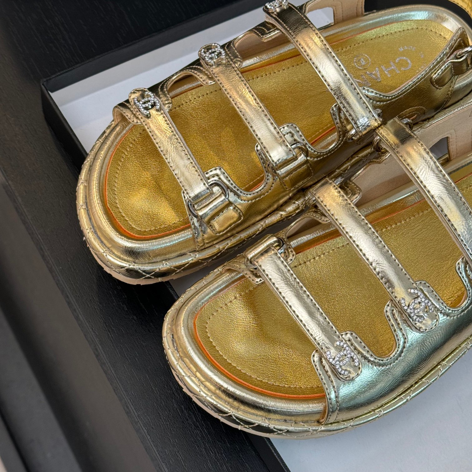 Chanel Women's Gold Leather Velcro Strap Beach Sandals, Sizes 35-42 Available 6 a1734086021843 4265