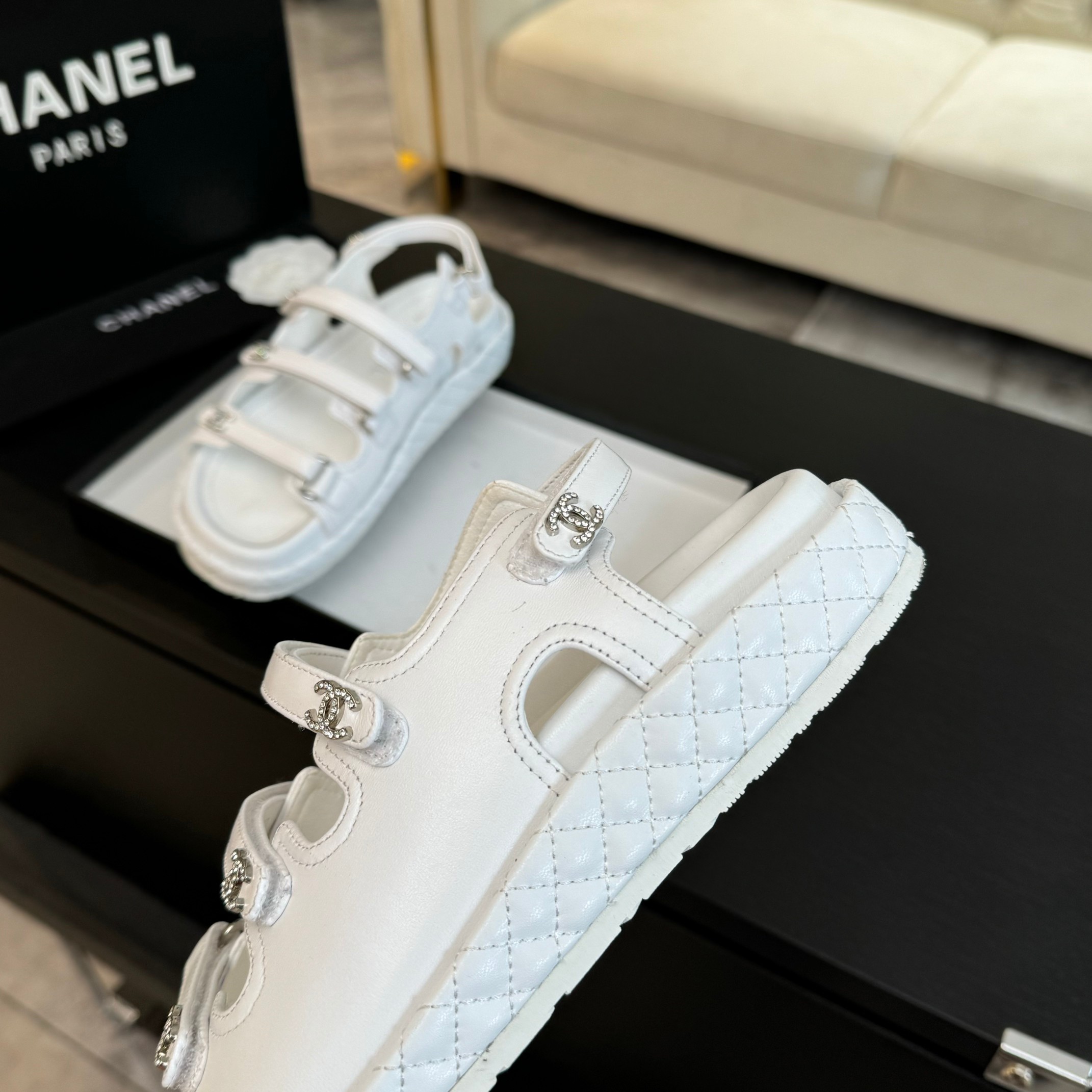 Chanel White Lambskin Beach Sandals With Velcro Straps for Women 7 a1734086054932 3687