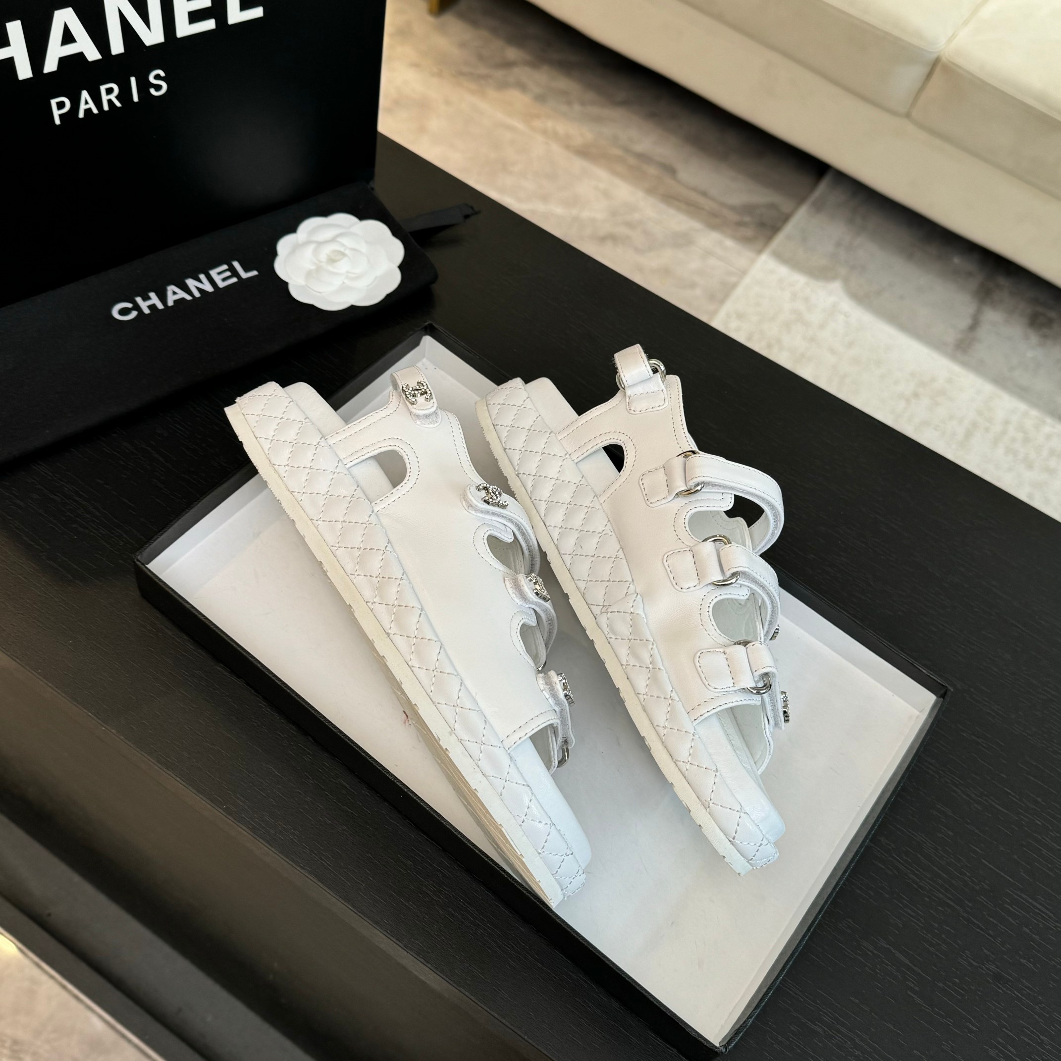 Chanel White Lambskin Beach Sandals With Velcro Straps for Women 5 a1734086055038 5540