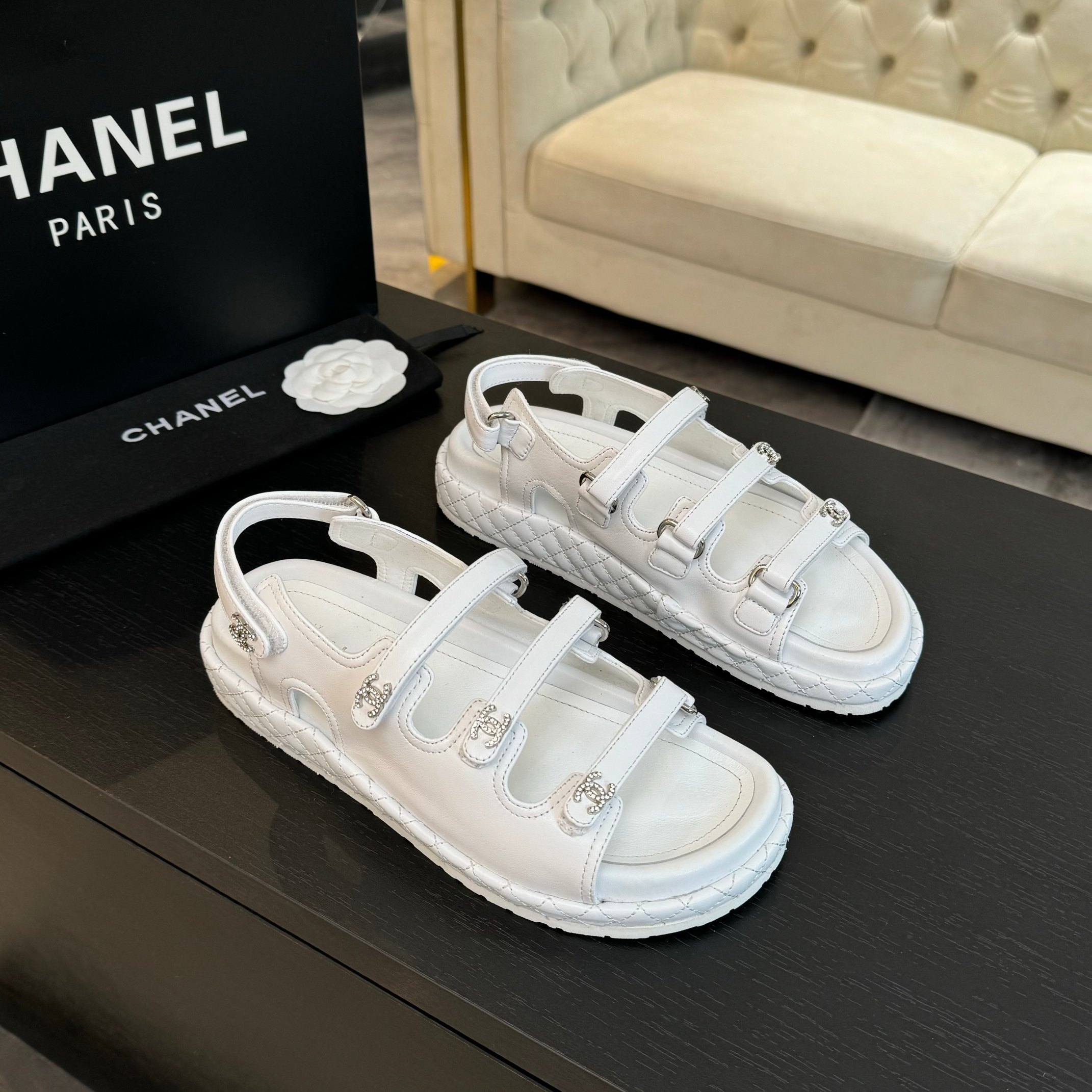 Chanel White Lambskin Beach Sandals With Velcro Straps for Women 2 a1734086055421 8072