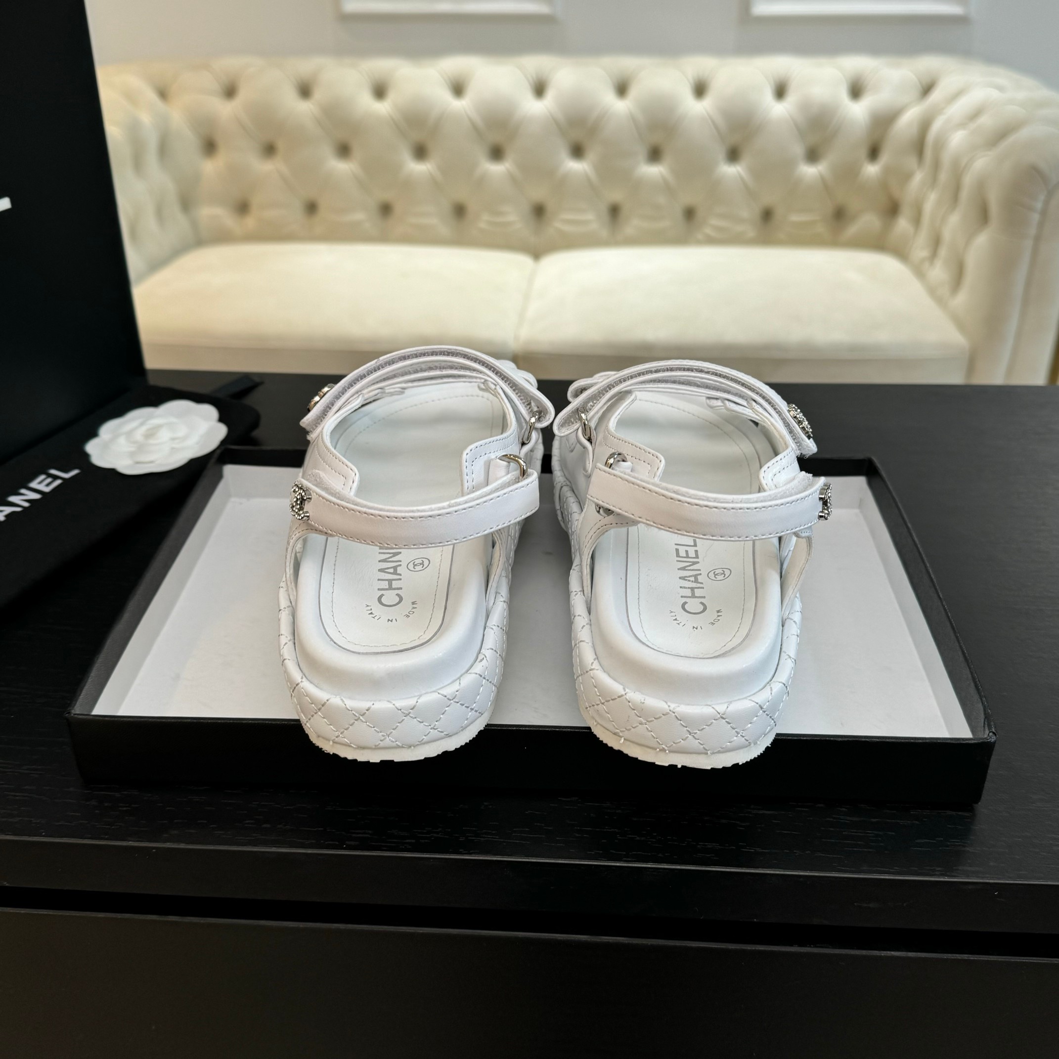 Chanel White Lambskin Beach Sandals With Velcro Straps for Women 9 a1734086056619 3174