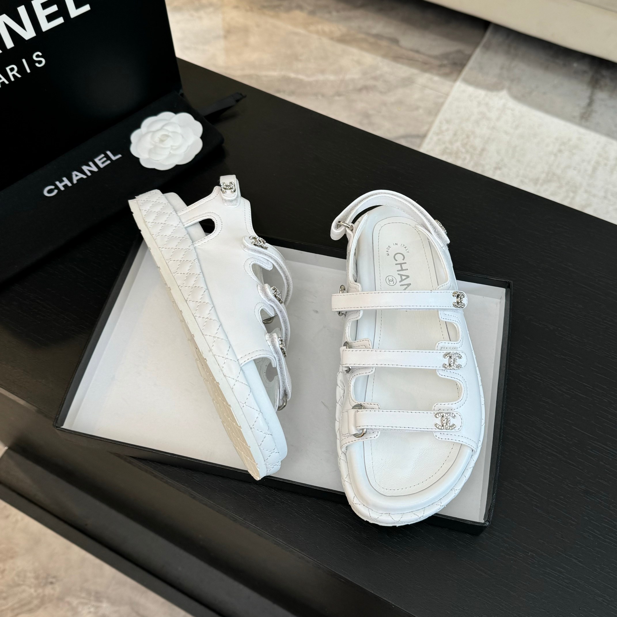 Chanel White Lambskin Beach Sandals With Velcro Straps for Women 8 a1734086056643 4862