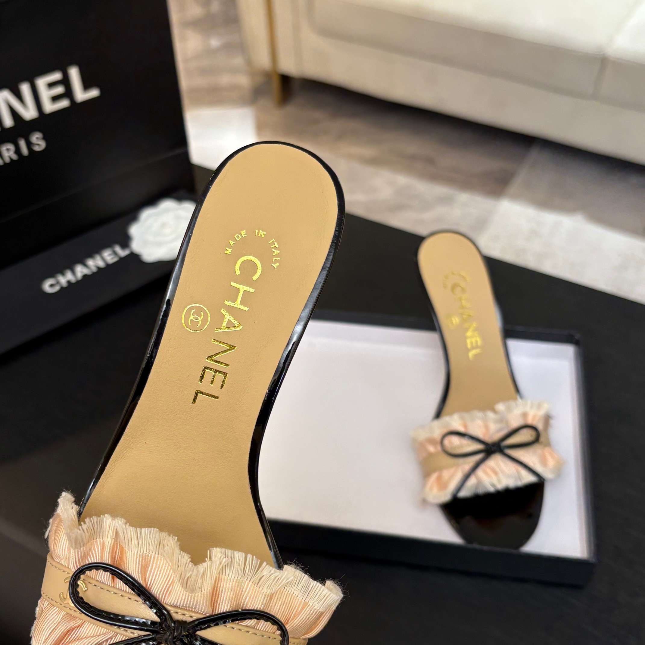 Chanel Women's Lace Heeled Sandals with Camellia Detail - Chic & Elegant 5 a1739689722456 0670
