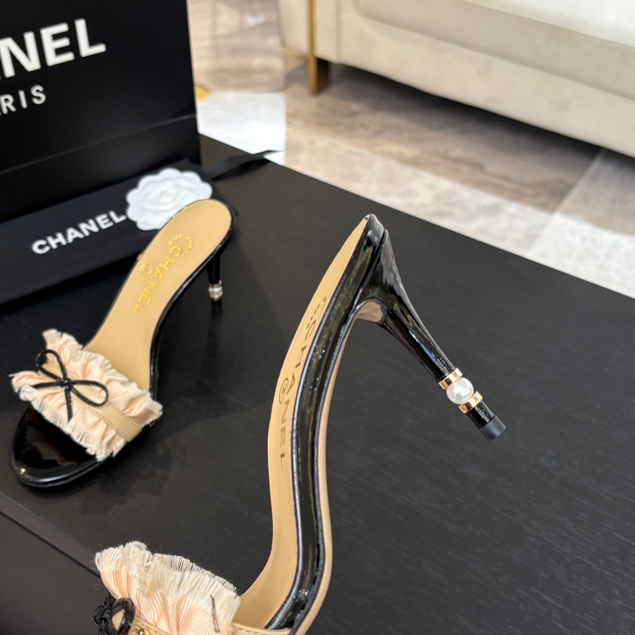 Chanel Women's Lace Heeled Sandals with Camellia Detail - Chic & Elegant 6 a1739689722468 3104