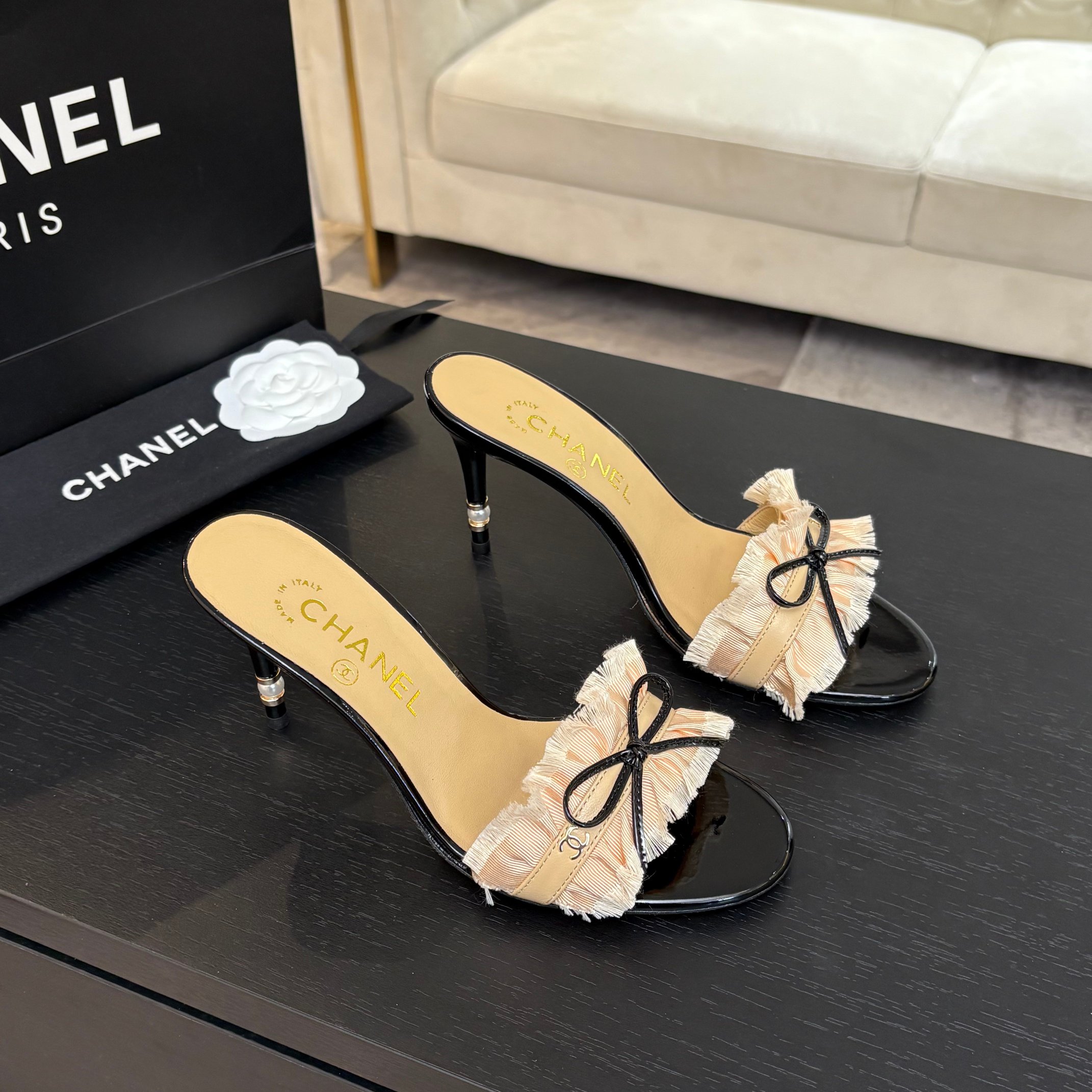 Chanel Women's Lace Heeled Sandals with Camellia Detail - Chic & Elegant 4 a1739689722553 5115